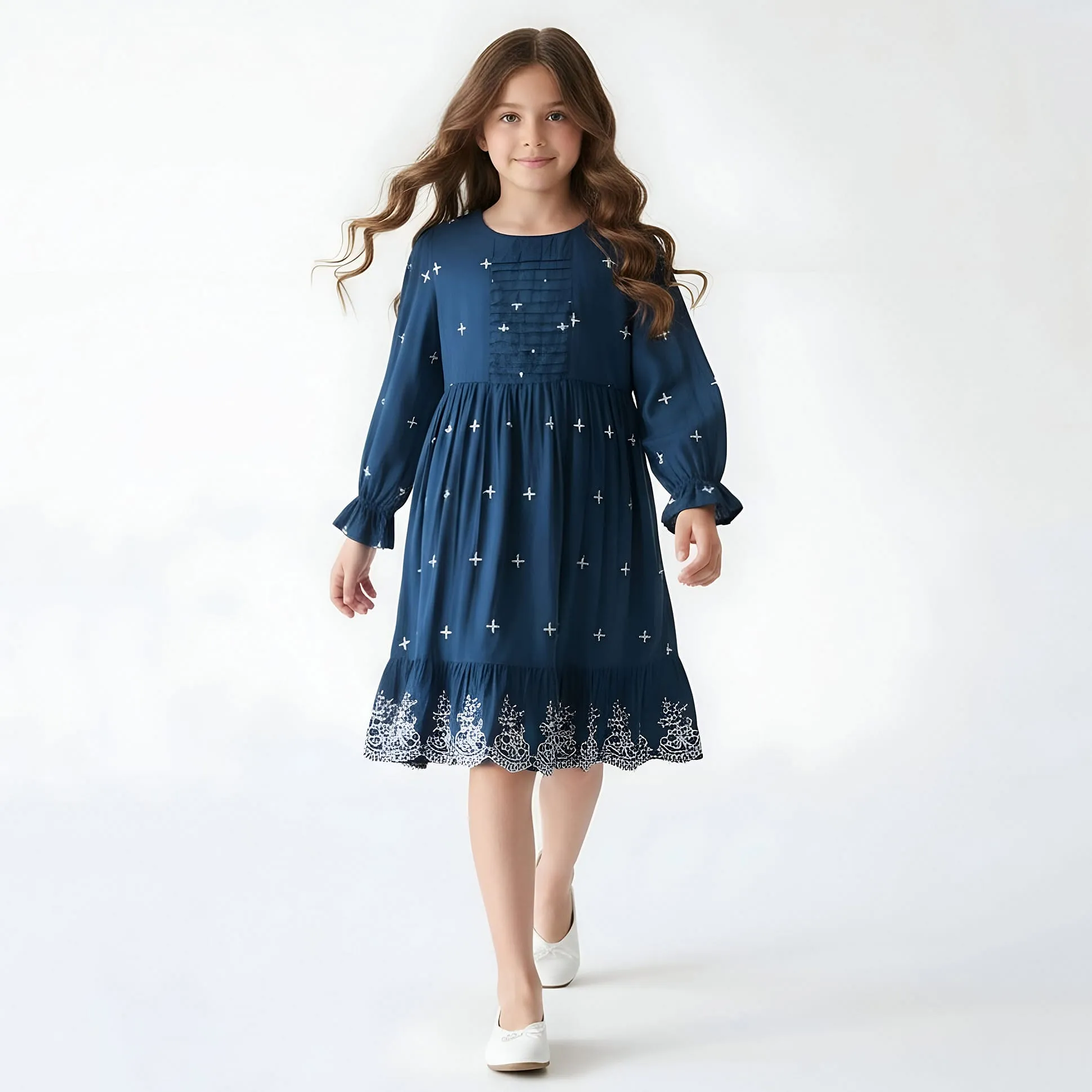 Buy Bella Moda Cotton Woven Full Peasant Sleeves Cross & Floral Embroidered Dress - Blue for Girls (12-13 Years) Online in India, Shop at FirstCry.com - 22345047 Buy Bella Moda Cotton Woven Full Peasant Sleeves Cross & Floral Embroidered Dress - Blue for Girls (12-13 Years) Online in India, Shop at FirstCry.com - 22345047