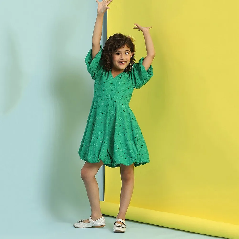 Buy BIBA Cotton Half Sleeves Schiffli Embroidered Dress - Green for Girls  (6-7 Years) Online in India, Shop at FirstCry.com - 19908876