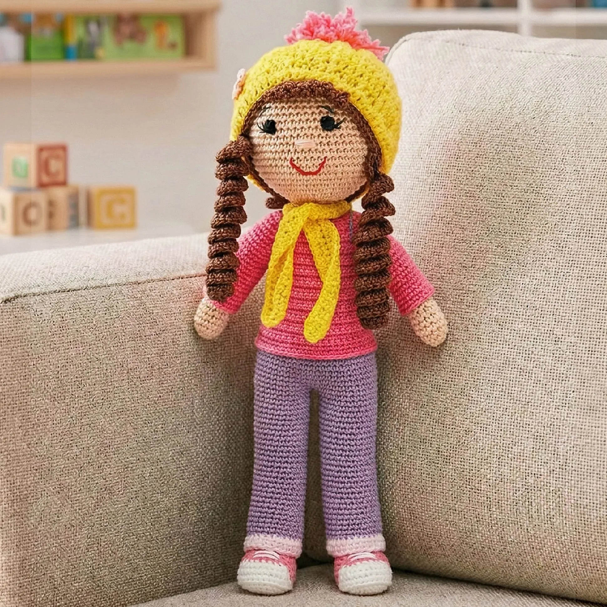 Bonfino Premium Handmade Miss Judy Crochet Doll with Bag for Girls