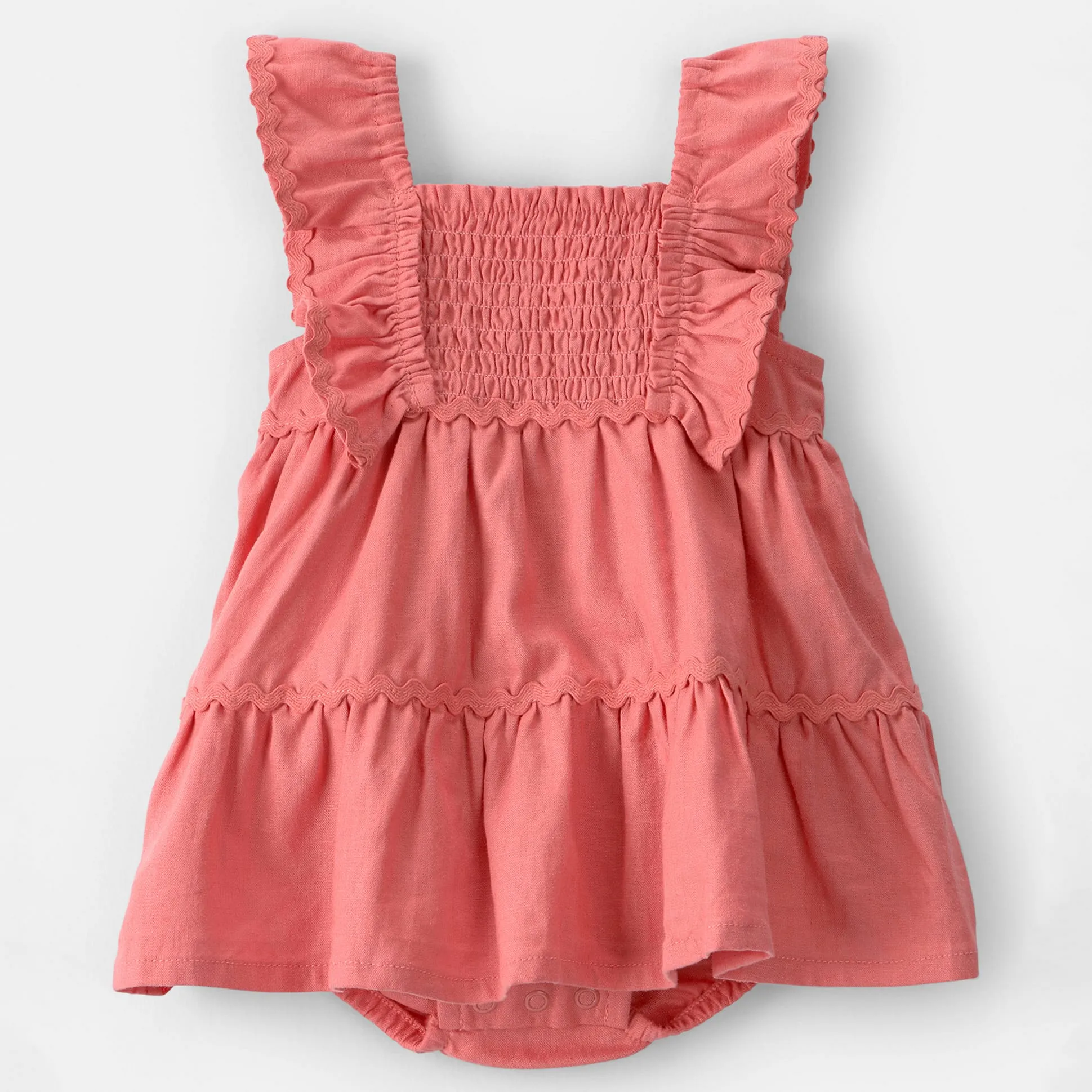 Buy Carters Viscose Linen Woven Sleeveless Solid Colour Tiered Frock Style  Onesie with Smocking Detailing - Pink for Girls (6-9Months) Online in  India, Shop at FirstCry.com - 22348909