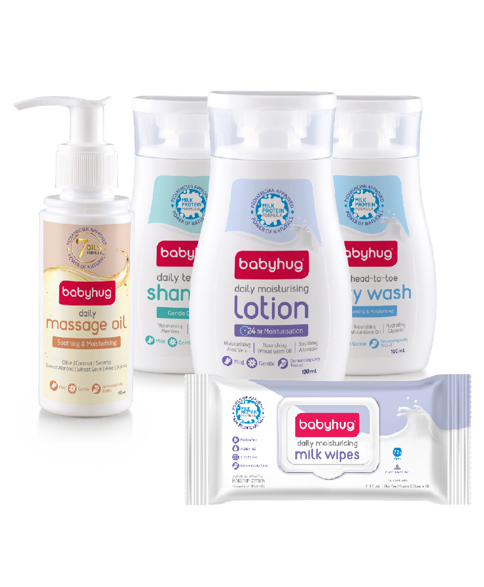 Babyhug Daily Milk Wipes 72 Pieces, Lotion 100 ml, Milky Wash 100 ml, Shampoo 100 ml, Oil 100 ml-picture-10