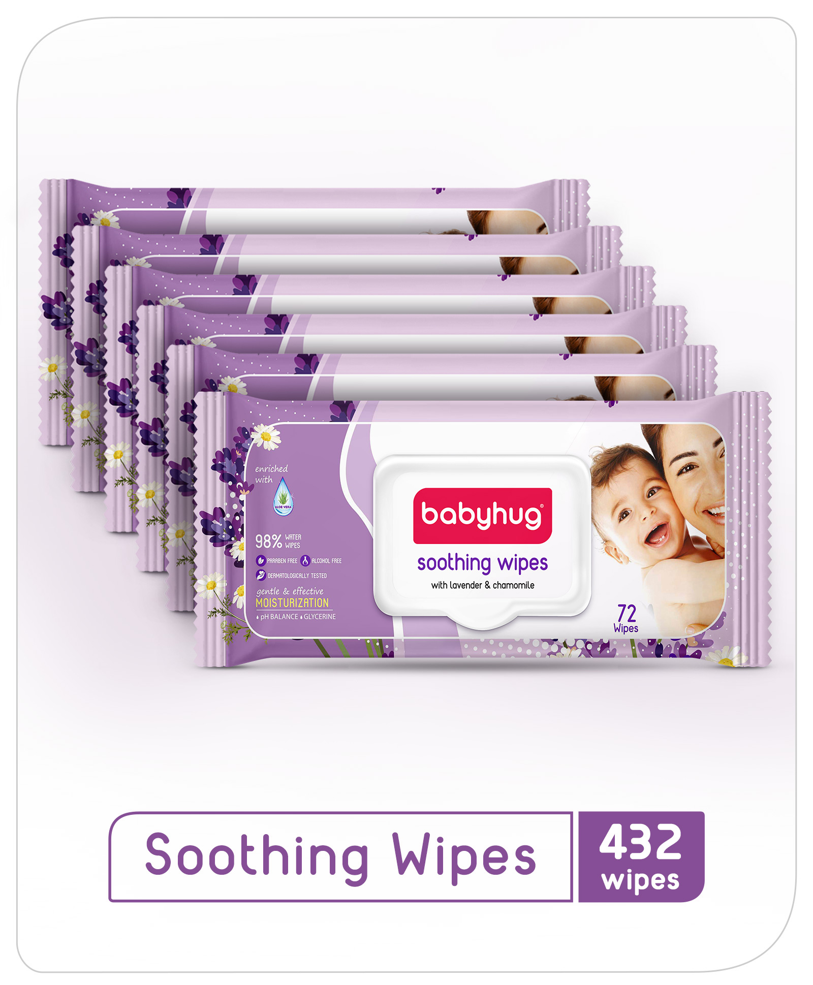 Babyhug Soothing Lavender & Chamomile Wipes - 72 Pieces (Pack of 6)