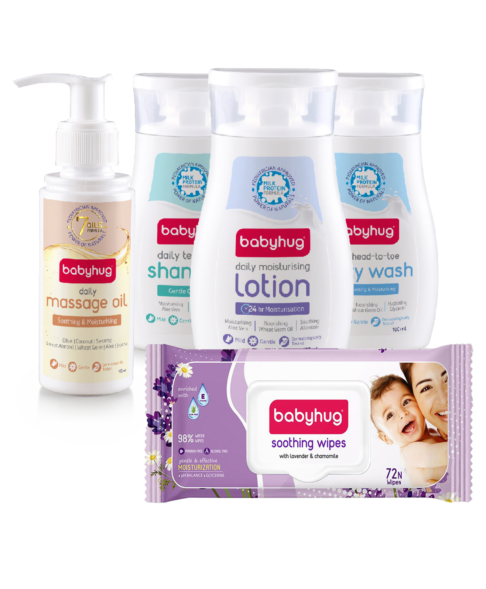 Babyhug skincare and wipes mega pack (Babyhug Lavender & Chamomile Wipes 72's, Lotion 100 ml, Milky Wash 100 ml, Shampoo 100 ml, Oil 100 ml)-image-38