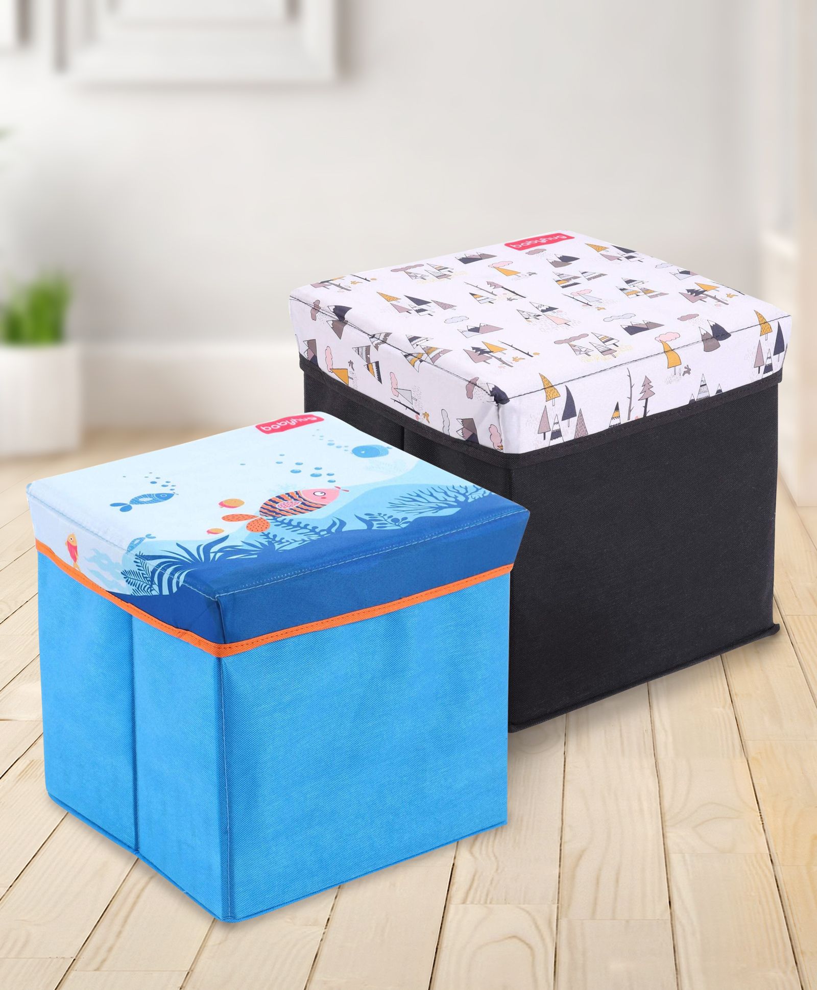Babyhug Foldable Storage Box Cum Stool BLK-BLU - Pack of 2-picture-18