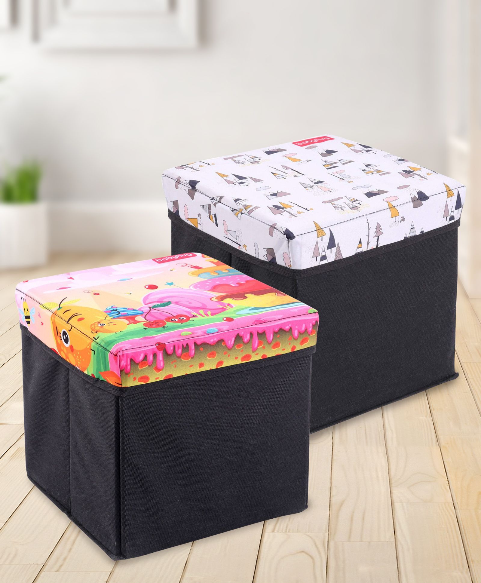 Babyhug Foldable Storage Box Cum Stool BLK-BLK - Pack of 2-picture-17