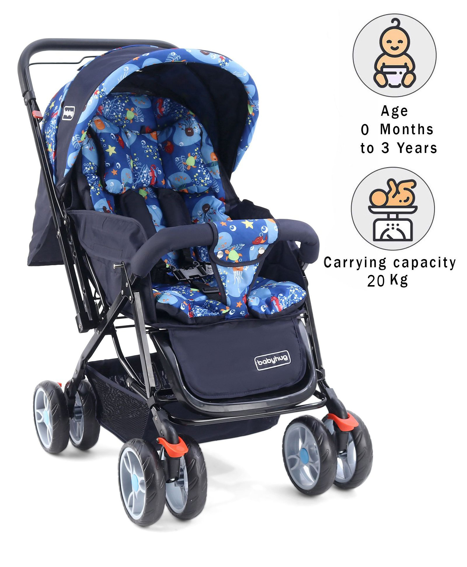 Buy Babyhug Comfy Ride Stroller With Reversible Handle Blue Online at