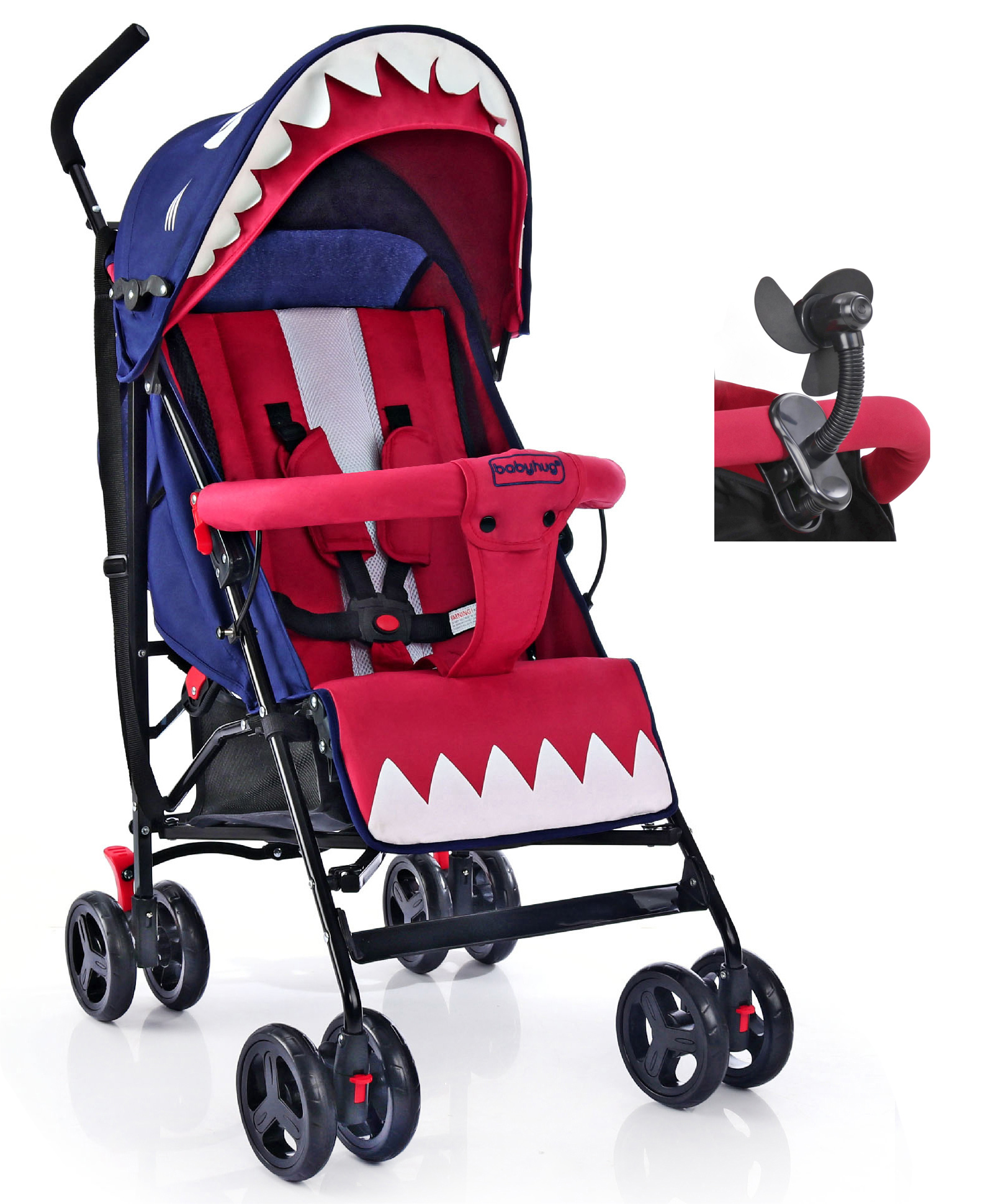 Babyhug Lil Monsta Stroller With Adjustable Leg Rest - Red & Blue image 1