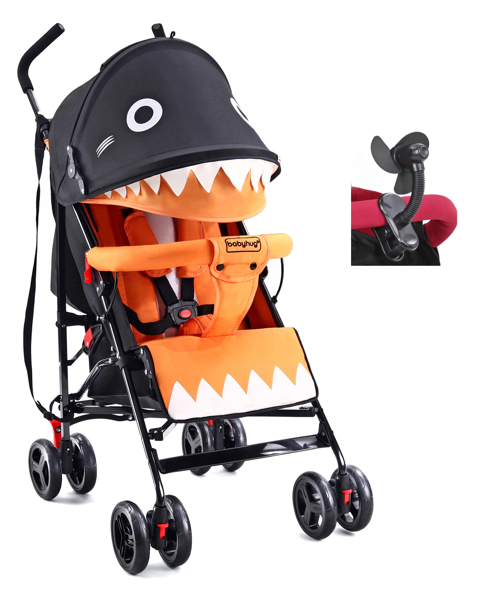 Babyhug Lil Monsta Stroller With Adjustable Leg Rest - Orange & Black-picture-23