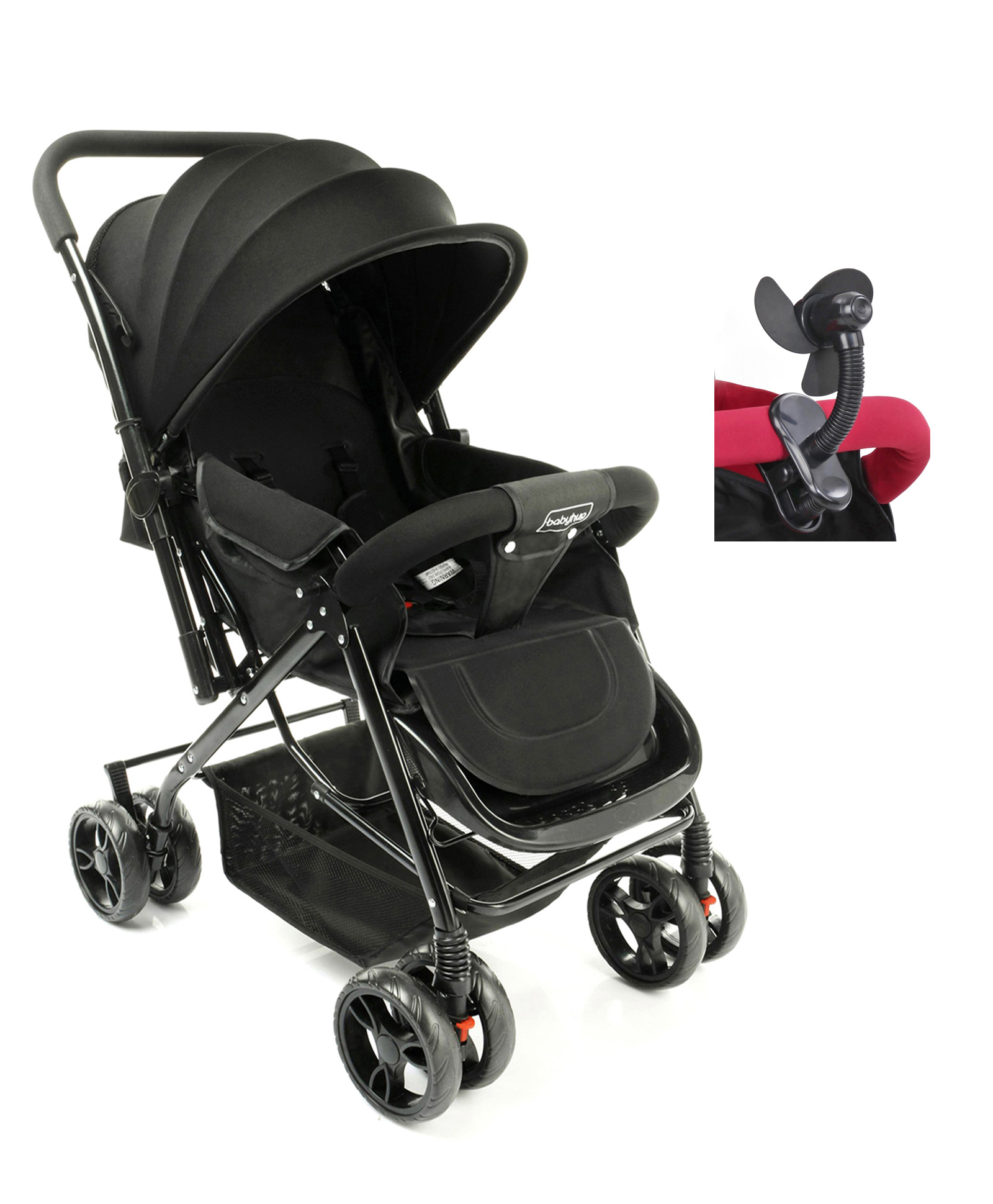 Babyhug Symphony Stroller With Reverisble Handle & Mosquito Net - Black image 1