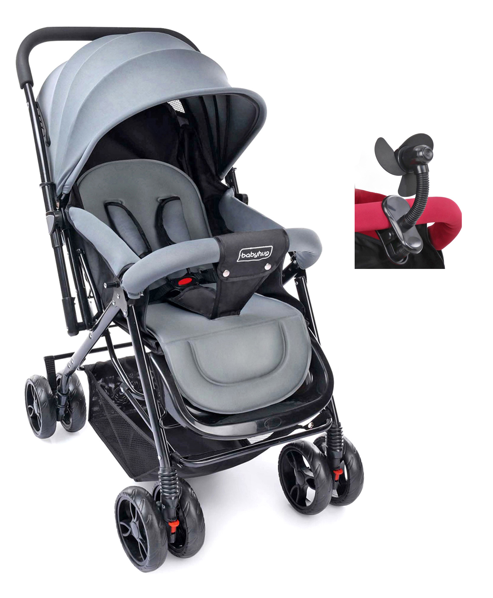 Babyhug Symphony Stroller With Reverisble Handle & Mosquito Net - Grey image 1