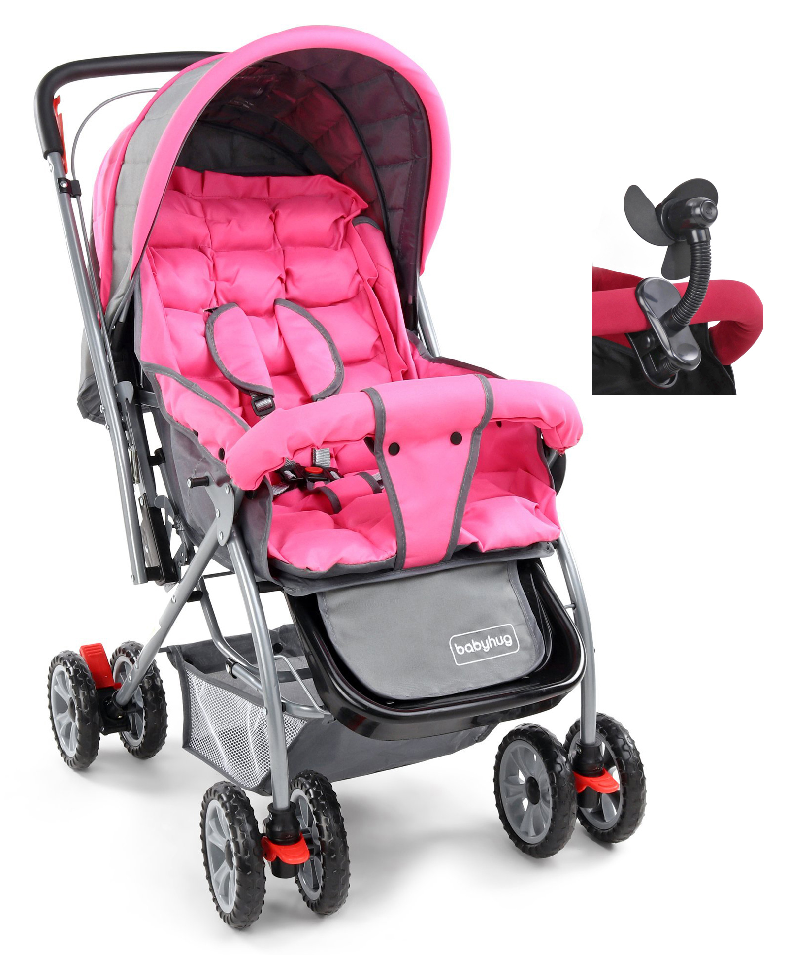 Babyhug Cosy Cosmo Stroller With Reversible Handle & Back Pocket - Blush Pink-picture-28