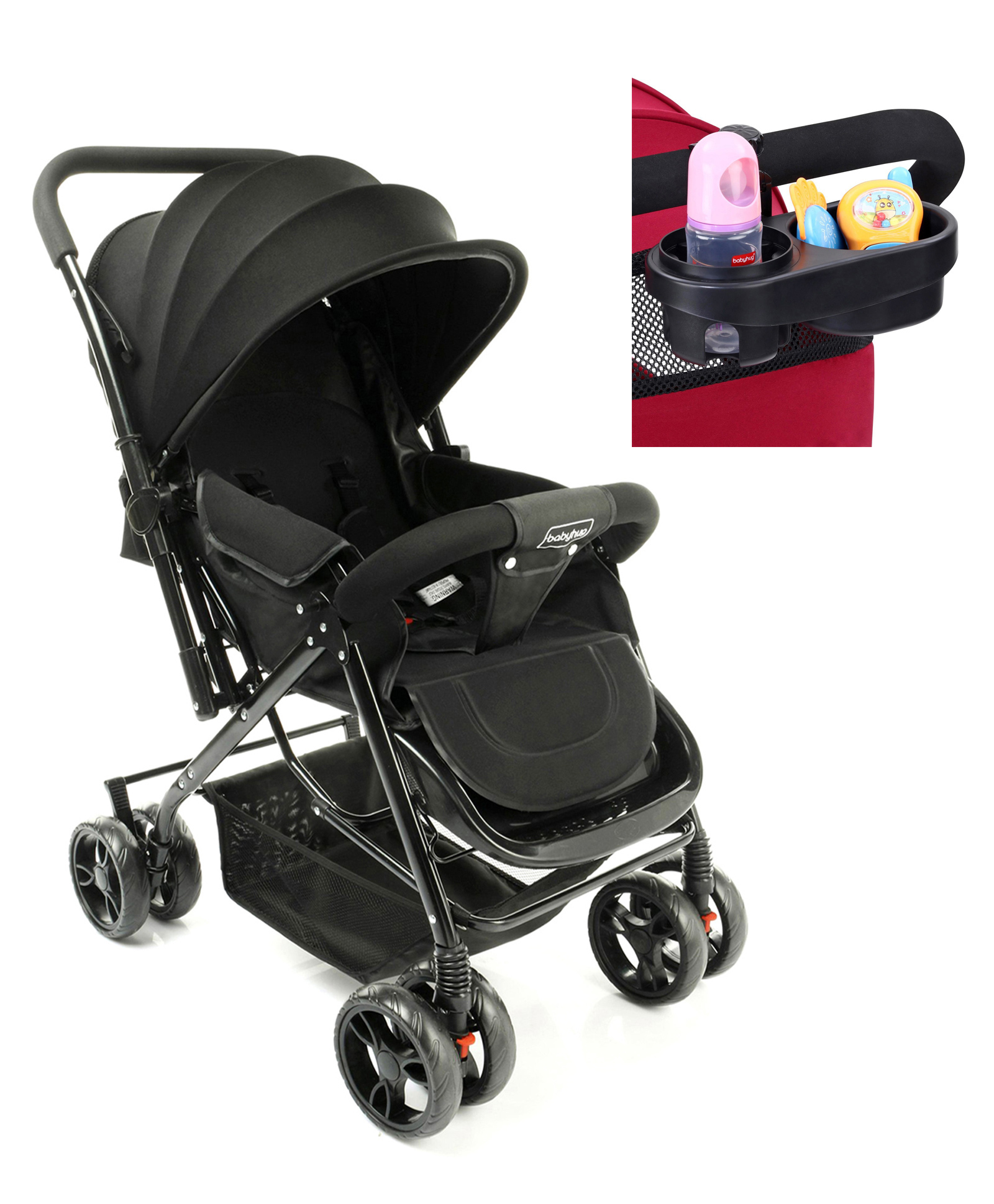 Babyhug Symphony Stroller With Reverisble Handle & Mosquito Net - Black image 1