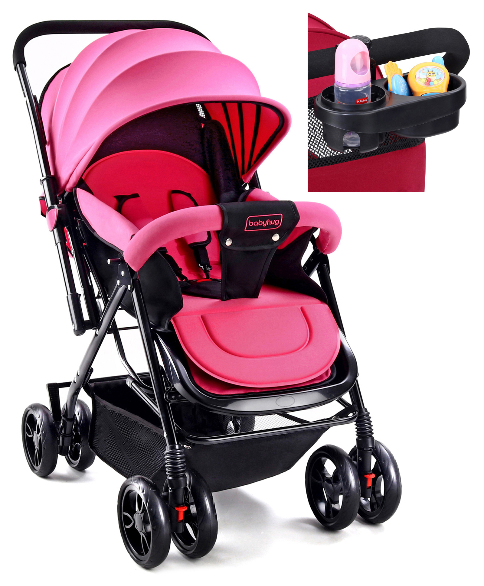 Babyhug Symphony Stroller With Reverisble Handle & Mosquito Net - Pink image 1