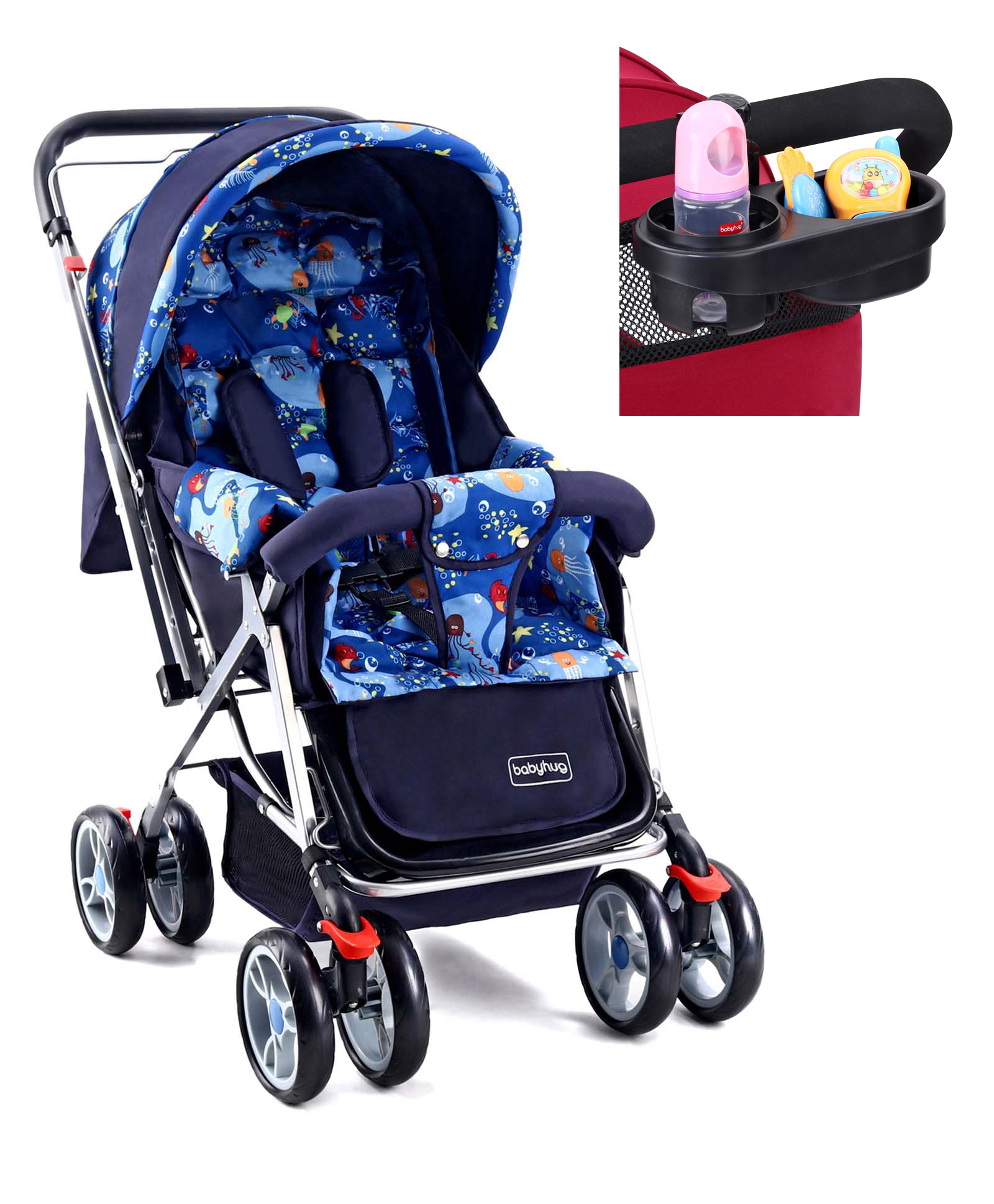 Babyhug Comfy Ride Stroller With Reversible Handle - Blue image 1