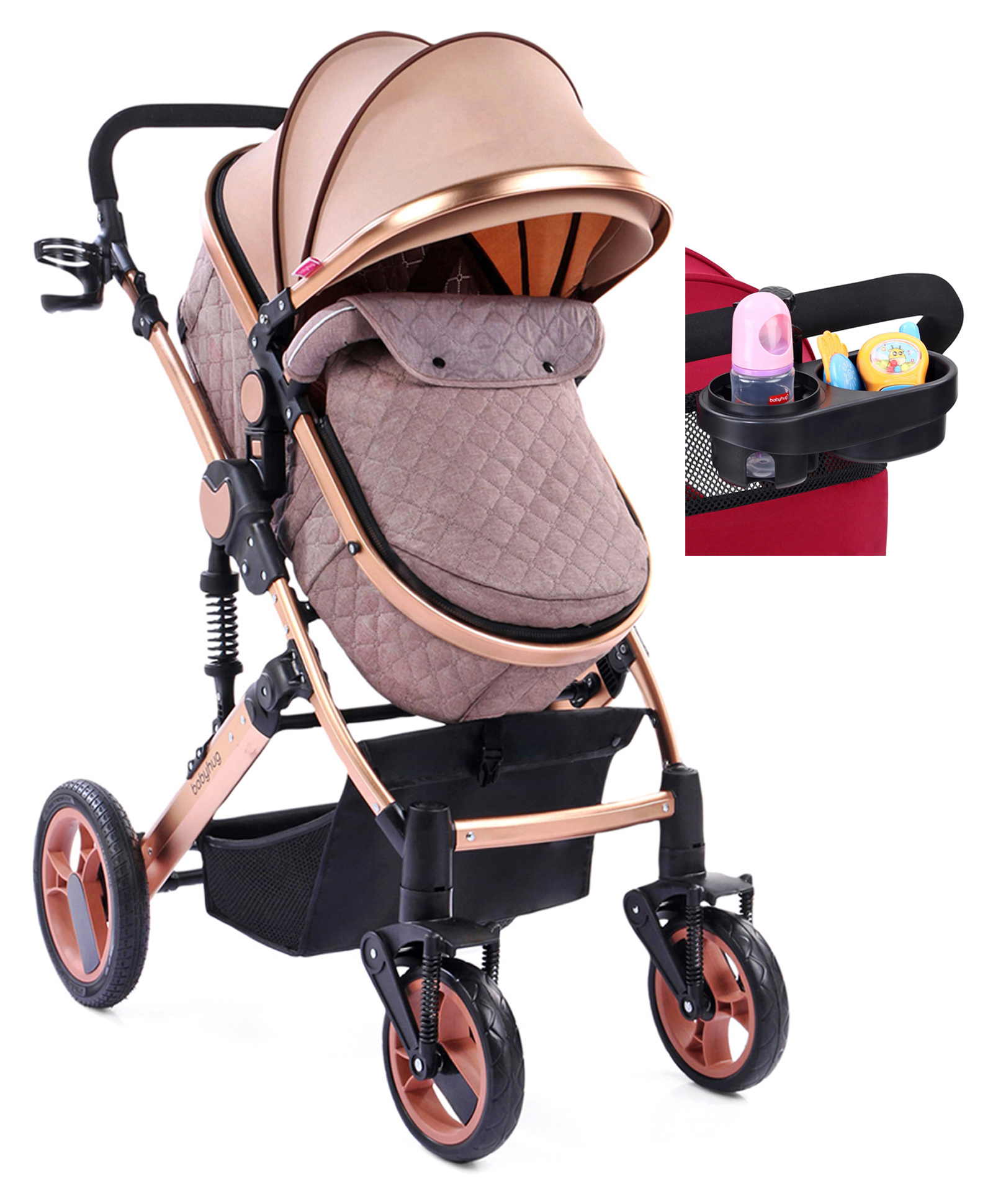 Babyhug Majestic Stroller Cum Carry Cot With Canopy - Beige-picture-11