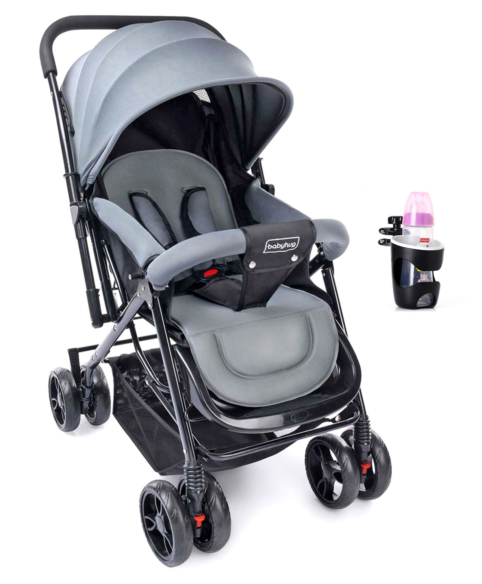 Babyhug Symphony Stroller With Reverisble Handle & Mosquito Net - Grey image 1
