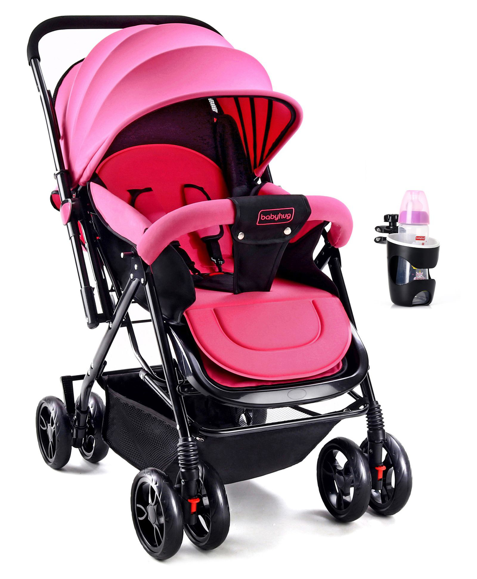 Babyhug Symphony Stroller With Reverisble Handle & Mosquito Net - Pink image 1