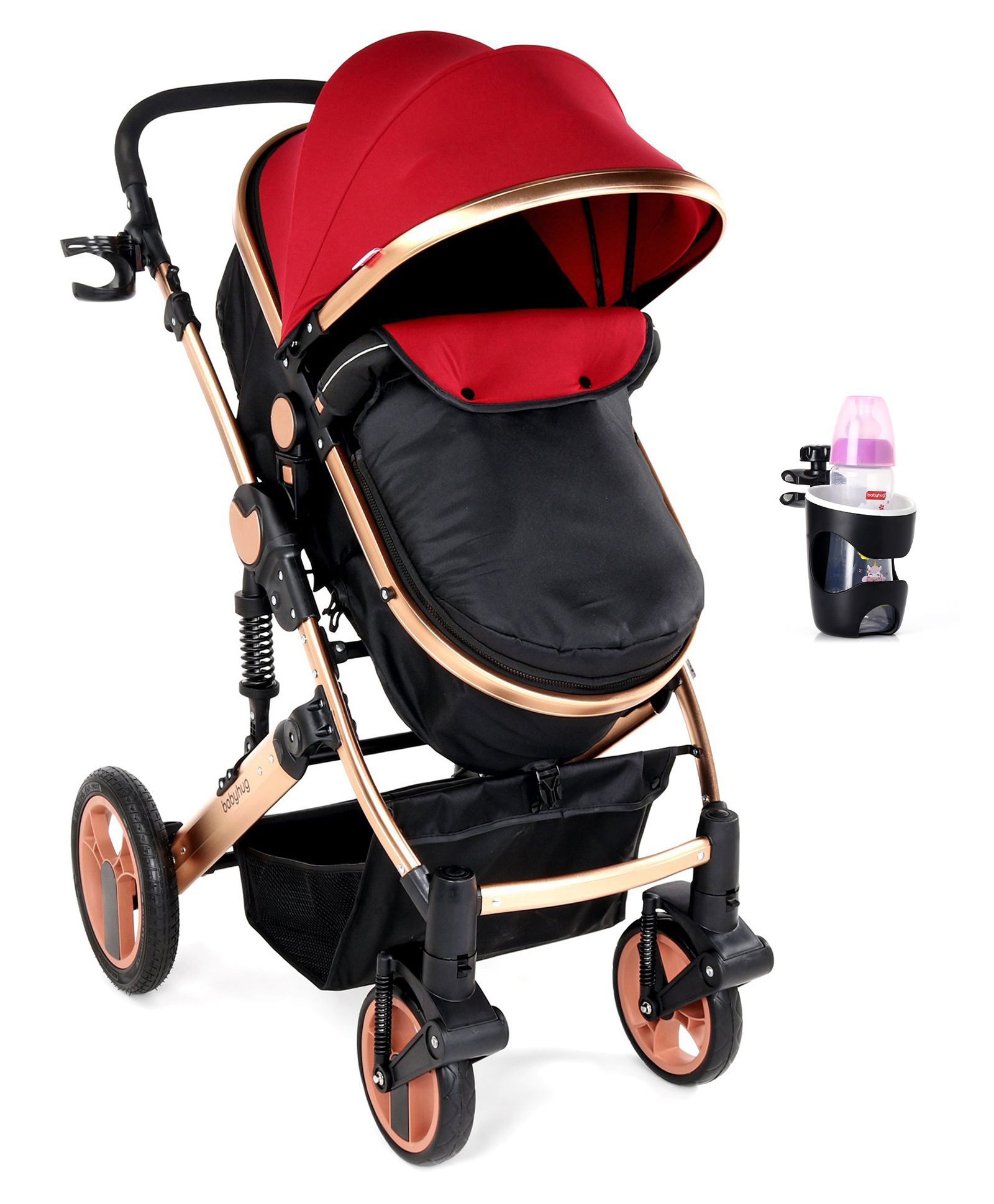 Babyhug Majestic Stroller Cum Carry Cot With Canopy - Red-picture-21