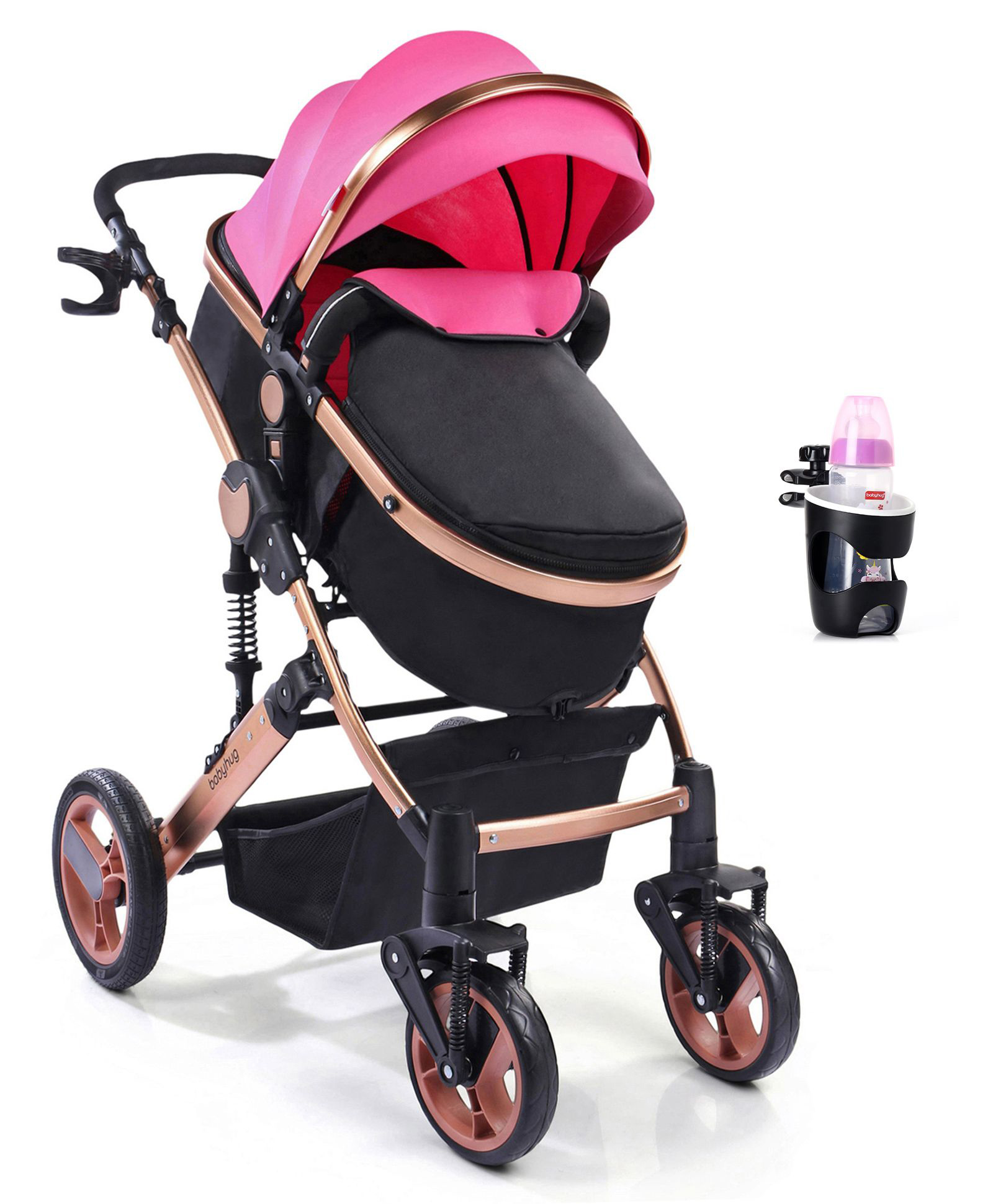 Babyhug Majestic Stroller cum Carry Cot with Canopy - Pink-picture-22