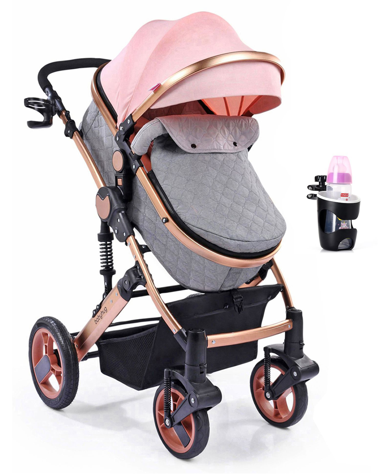 Babyhug Majestic Stroller Cum Carry Cot With Canopy - Light Peach-picture-17