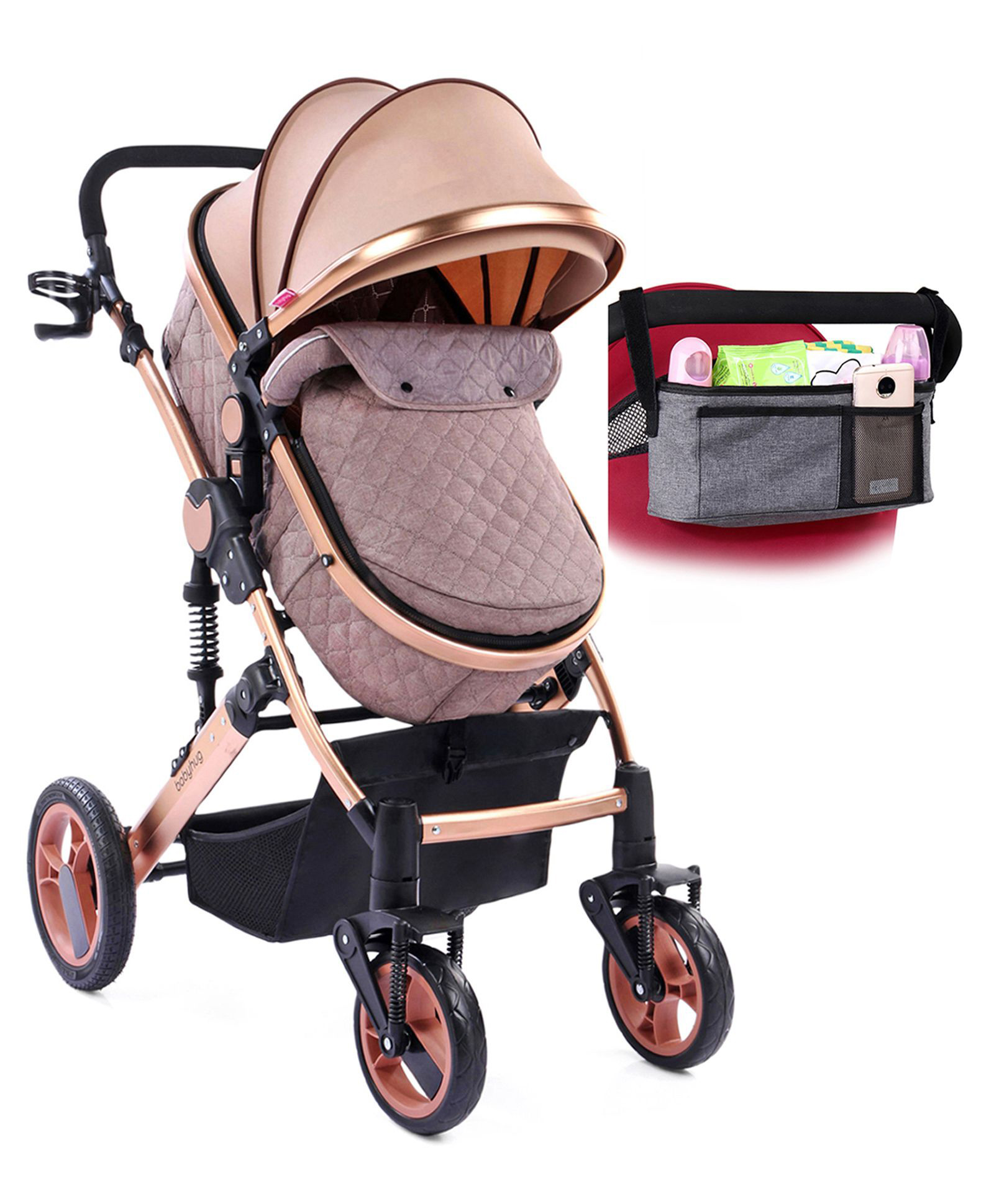 Babyhug Majestic Stroller Cum Carry Cot With Canopy - Beige-picture-13
