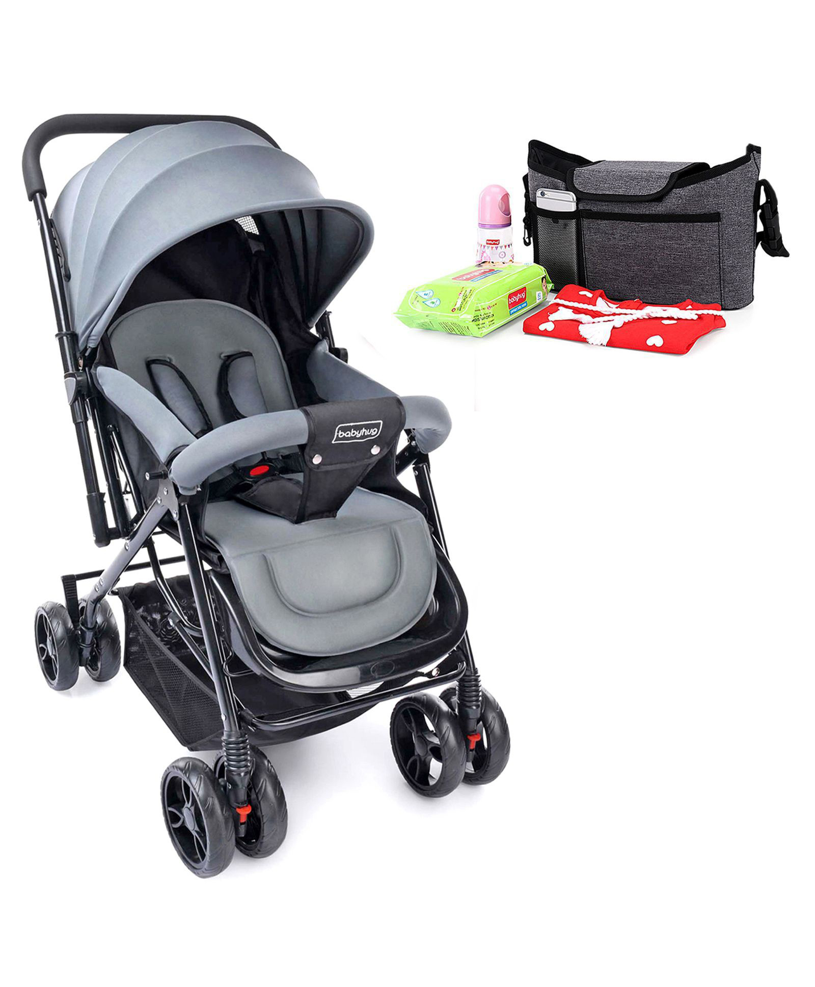 Babyhug Symphony Stroller With Reverisble Handle & Mosquito Net - Grey image 1