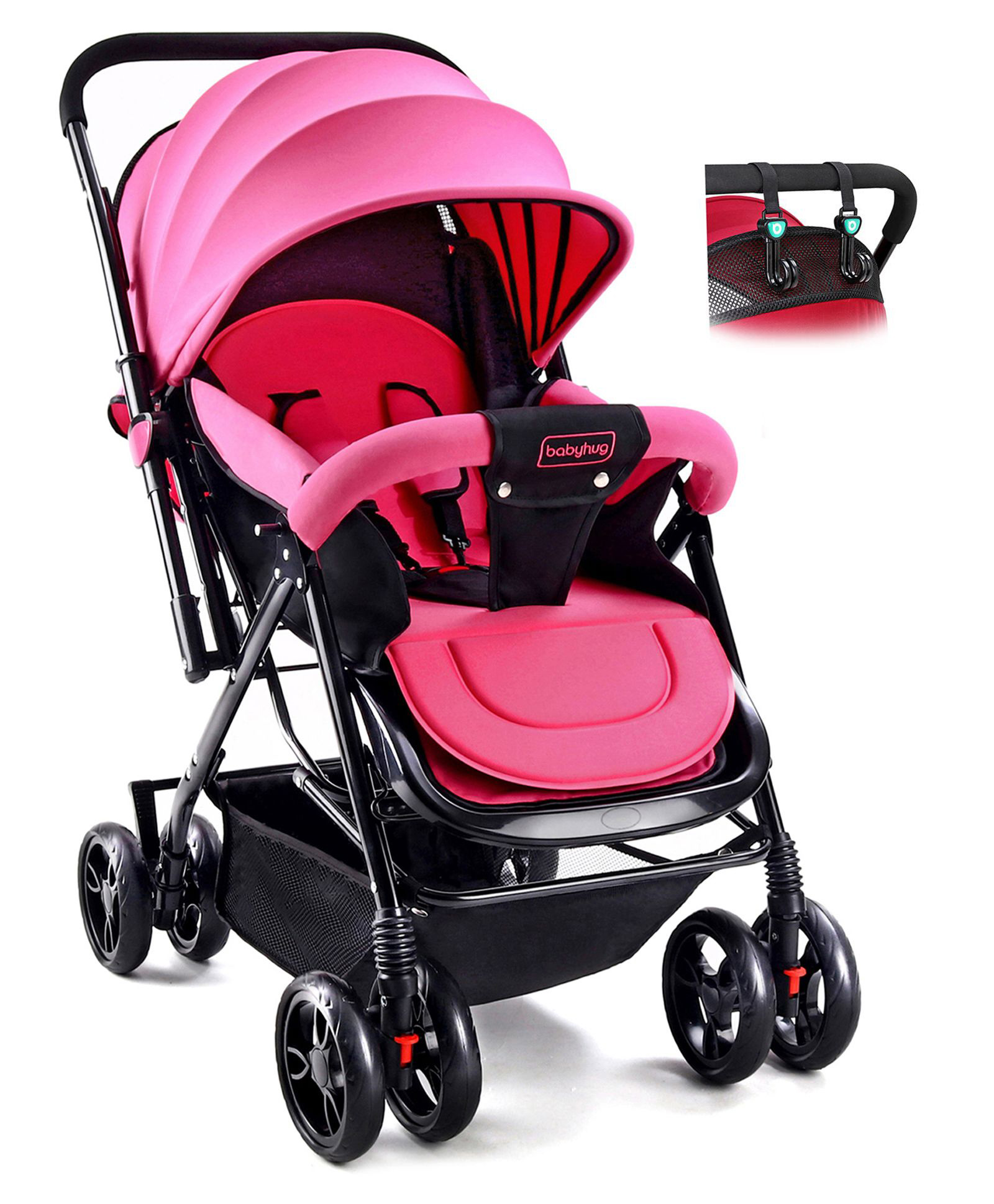 Babyhug Symphony Stroller With Reverisble Handle & Mosquito Net - Pink image 1