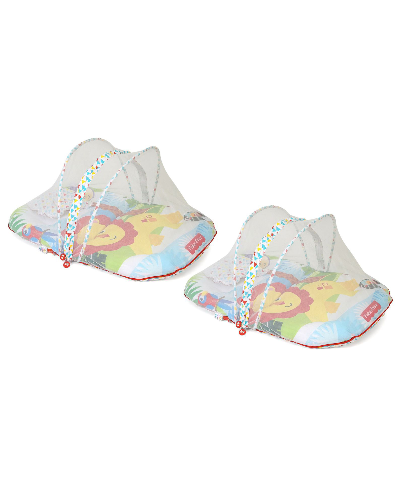 fisher price by nb Fisher Price Mattress With Mosquito Net And 1 Pillow Lion Print - Multicolor (Pack of 2) image 1