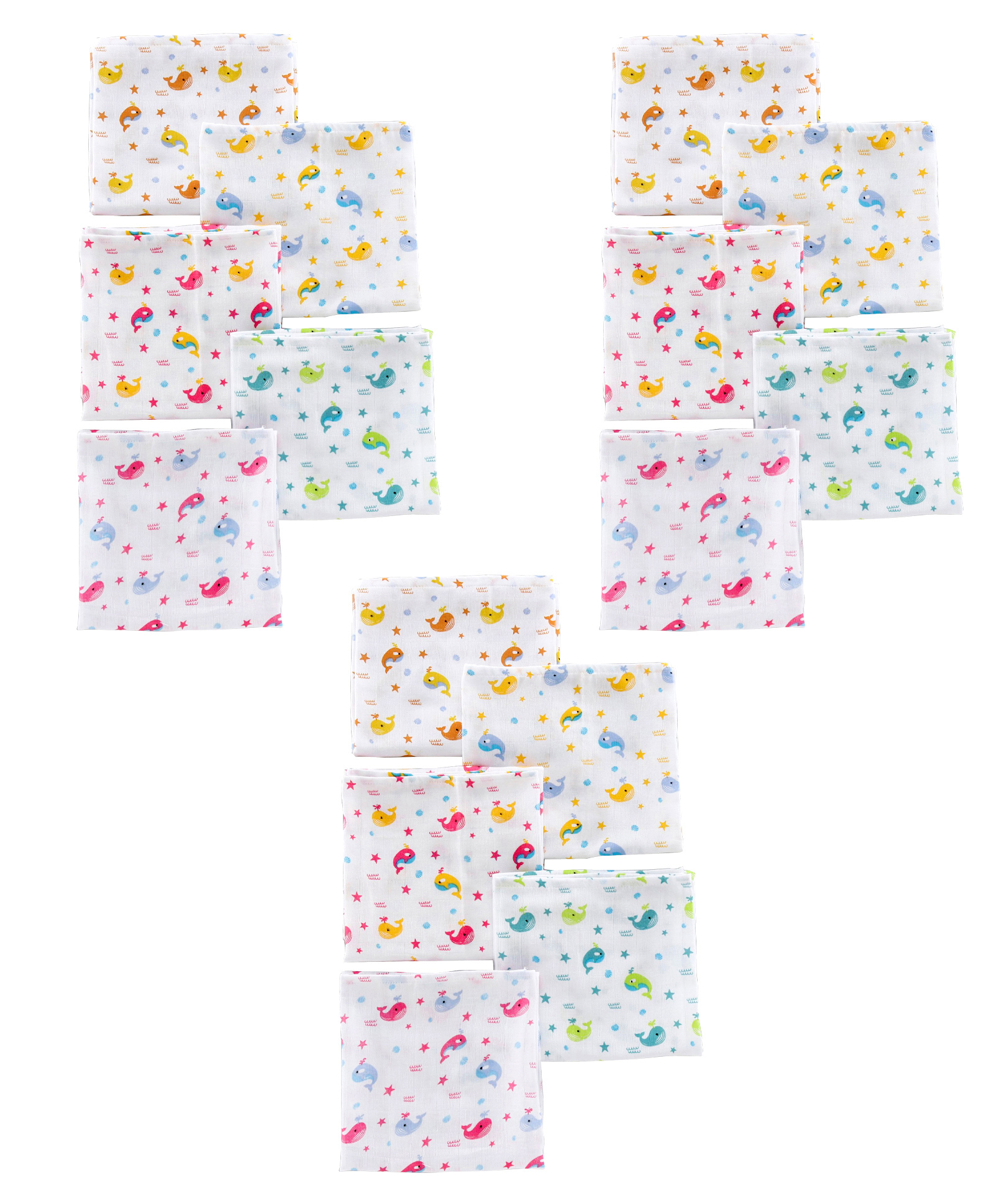 Babyhug Reusable Square Printed Muslin Cotton Nappy Set Small Pack of 5 - Multicolor Combo Pack of 3 image 1