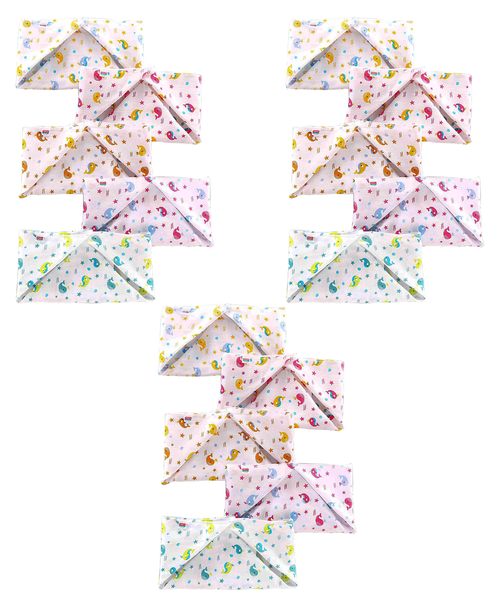 Babyhug Reusable Square Printed Muslin Cotton Nappy Set Large Pack of 5 - Multicolor Combo Pack of 3 image 1