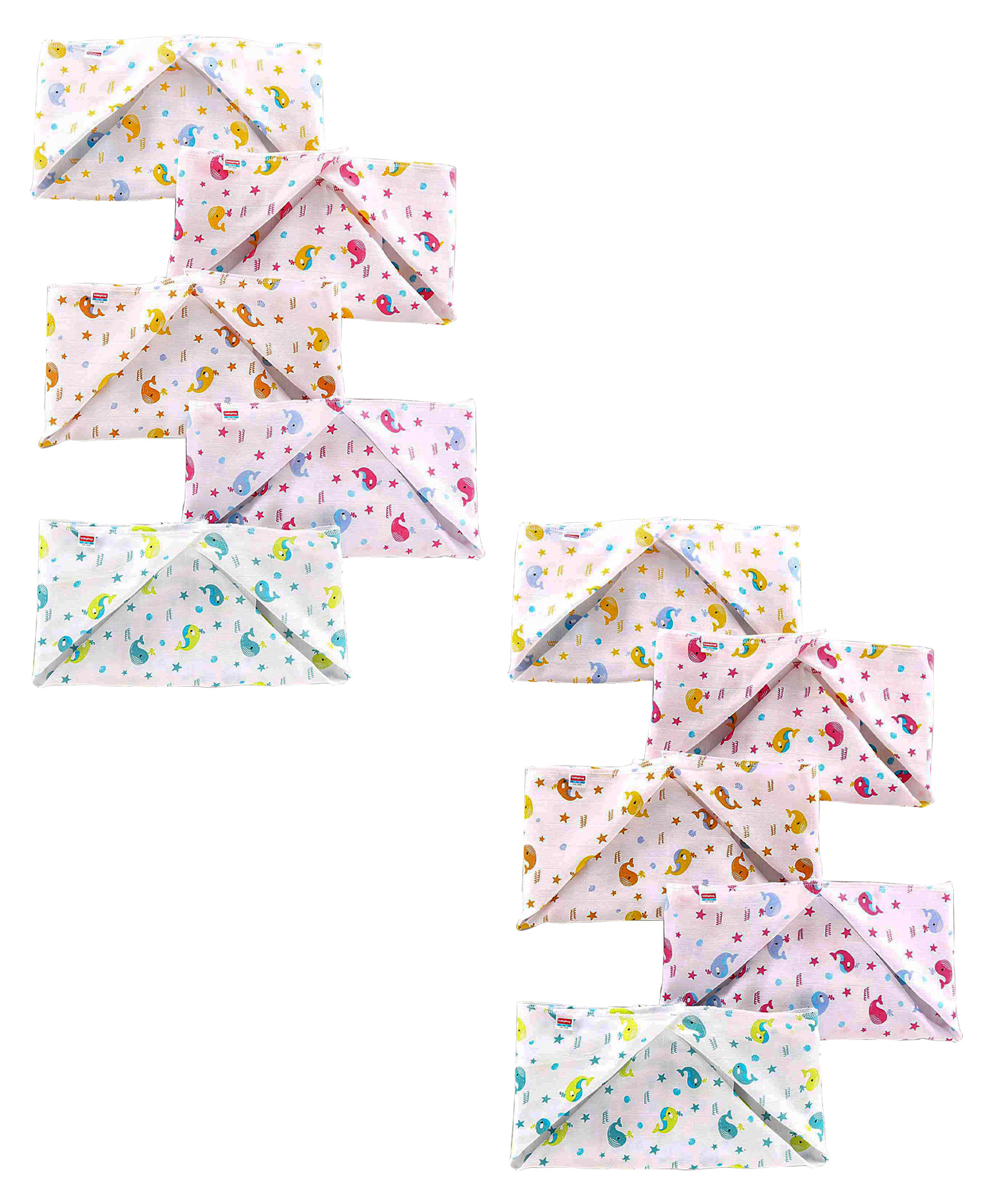 Babyhug Reusable Square Printed Muslin Cotton Nappy Set Large Pack of 5 - Multicolor Combo Pack of 2 image 1
