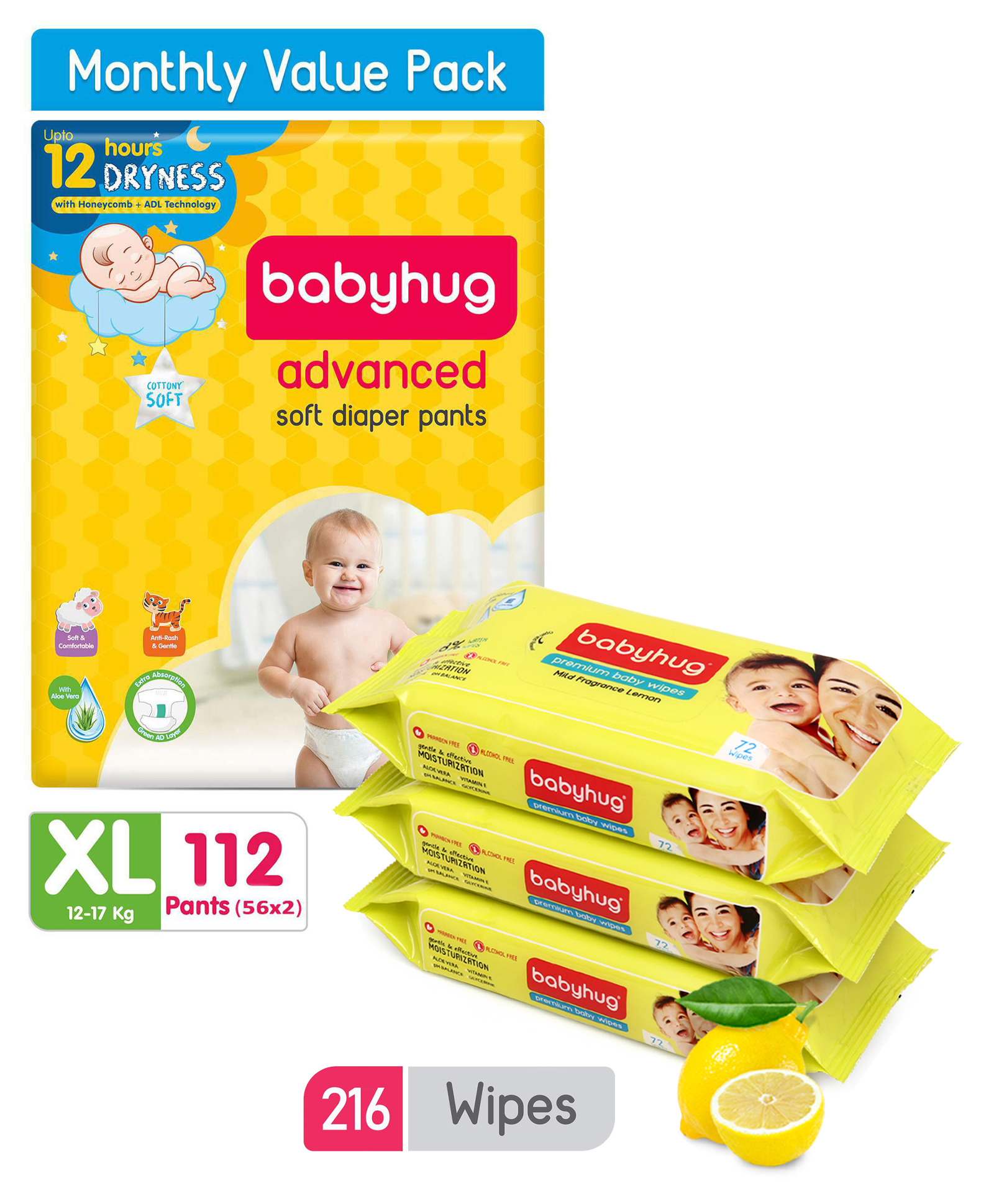 Babyhug Advanced Pant Style Diapers Extra Large Monthly Box Pack - 112 Pieces & Babyhug Premium Baby Lemon Wipes - 72 Pieces (Pack of 3)-image-22