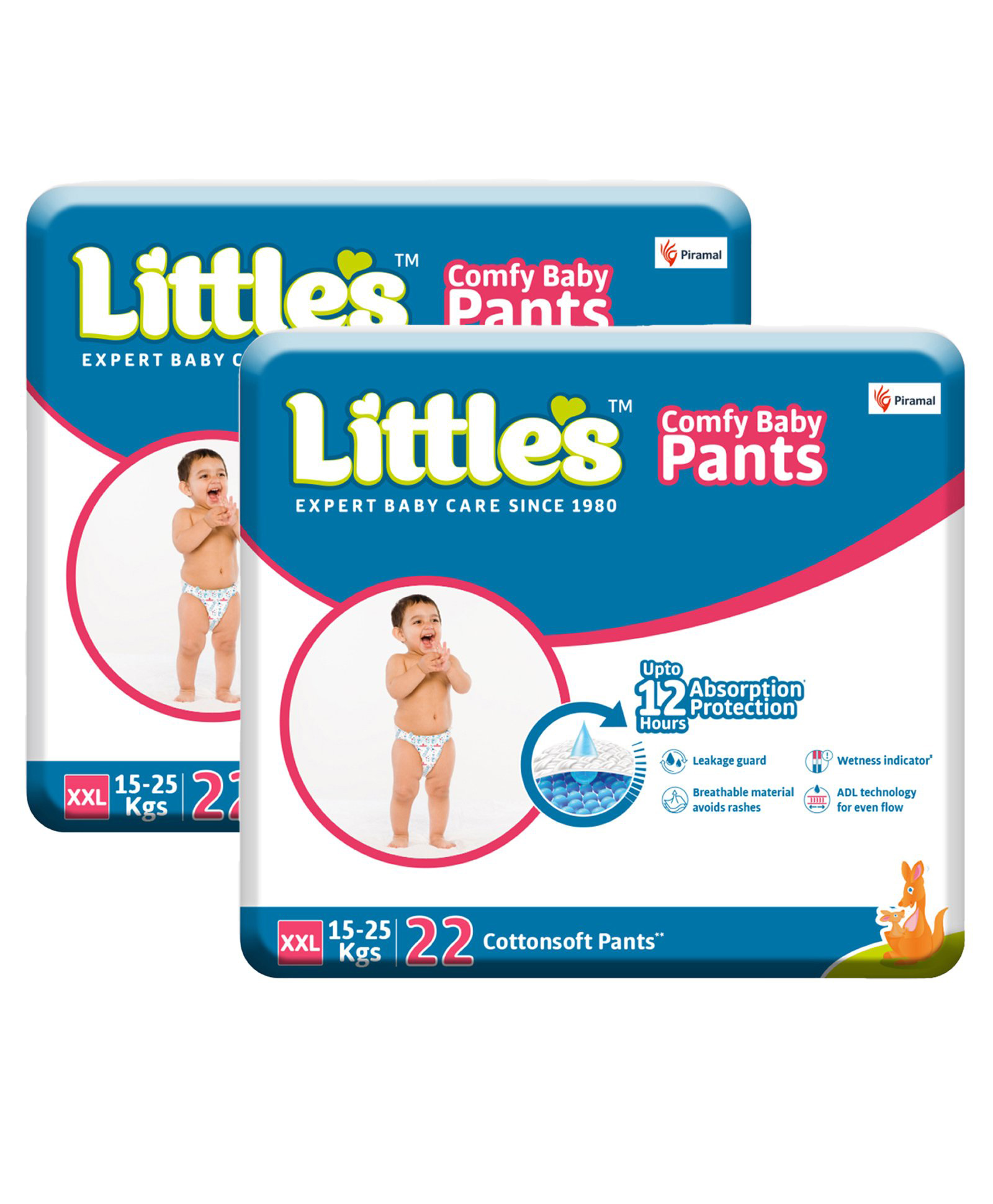Little's Comfy Baby Pants Diapers Double Extra Large with Wetness Indicator and 12 hours Absorption, XXL  (22 Pieces) - (Pack of 3) image 1