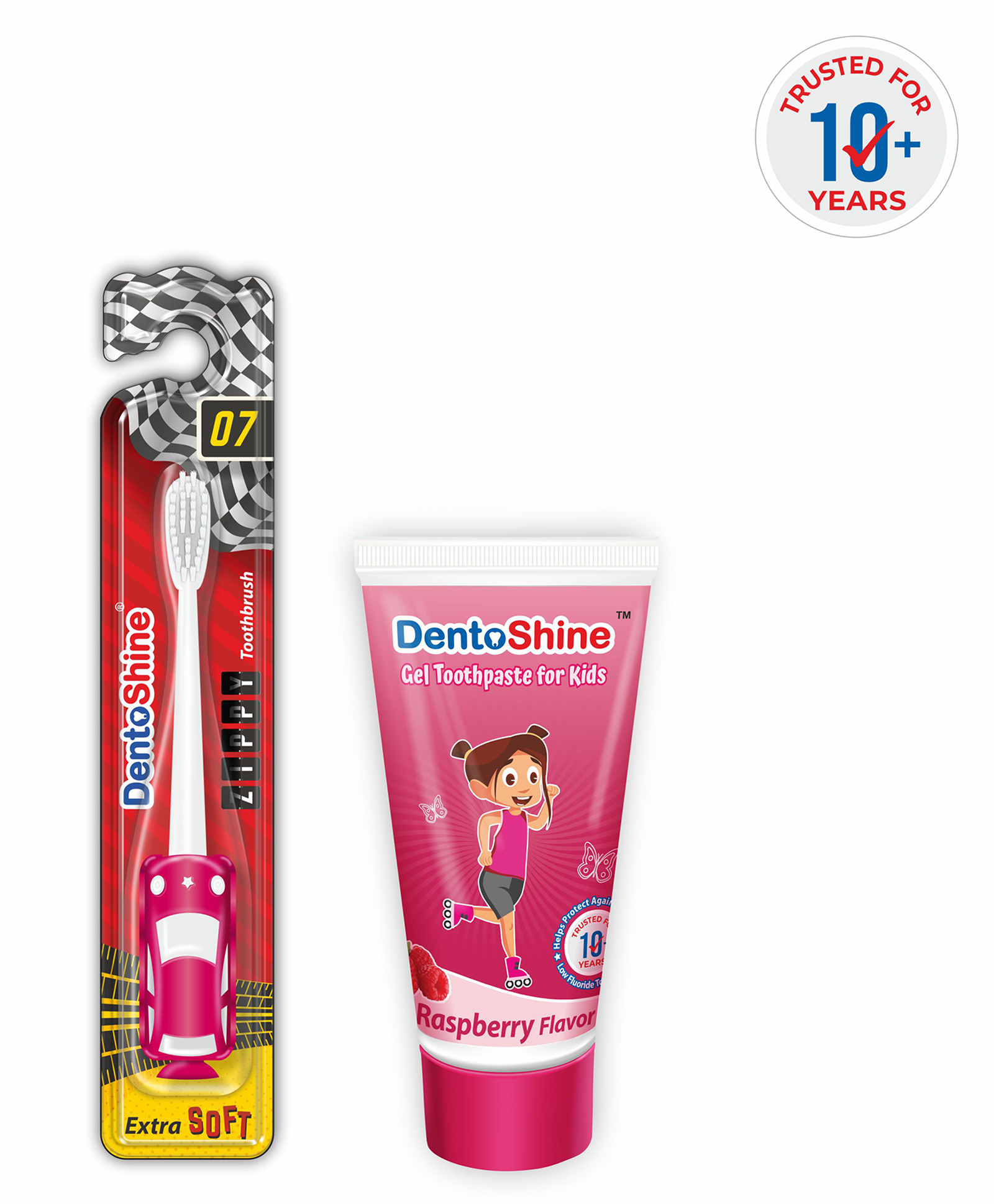 DentoShine Dora Gel Tooth Paste For Kids Raspberry Flavour  and DentoShine Zippy Extra Soft Toothbrush - Pink-picture-16