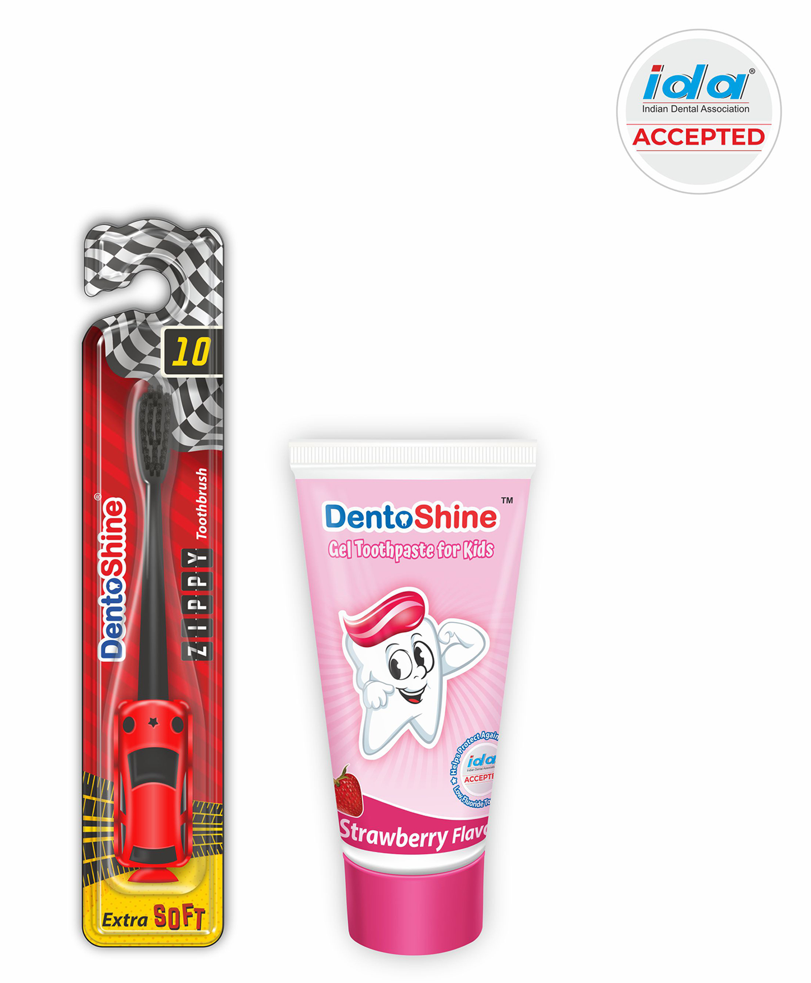 DentoShine Strawberry Flavoured Gel Toothpaste - 80 gm and DentoShine Zippy Extra Soft Toothbrush - Red-picture-21