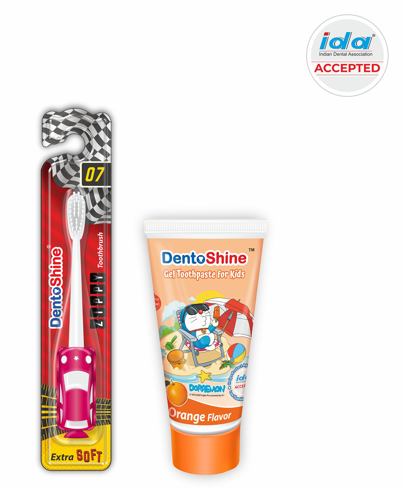 DentoShine Doraemon Orange Flavoured Gel Toothpaste - 80 gm and DentoShine Zippy Extra Soft Toothbrush - Pink-picture-12
