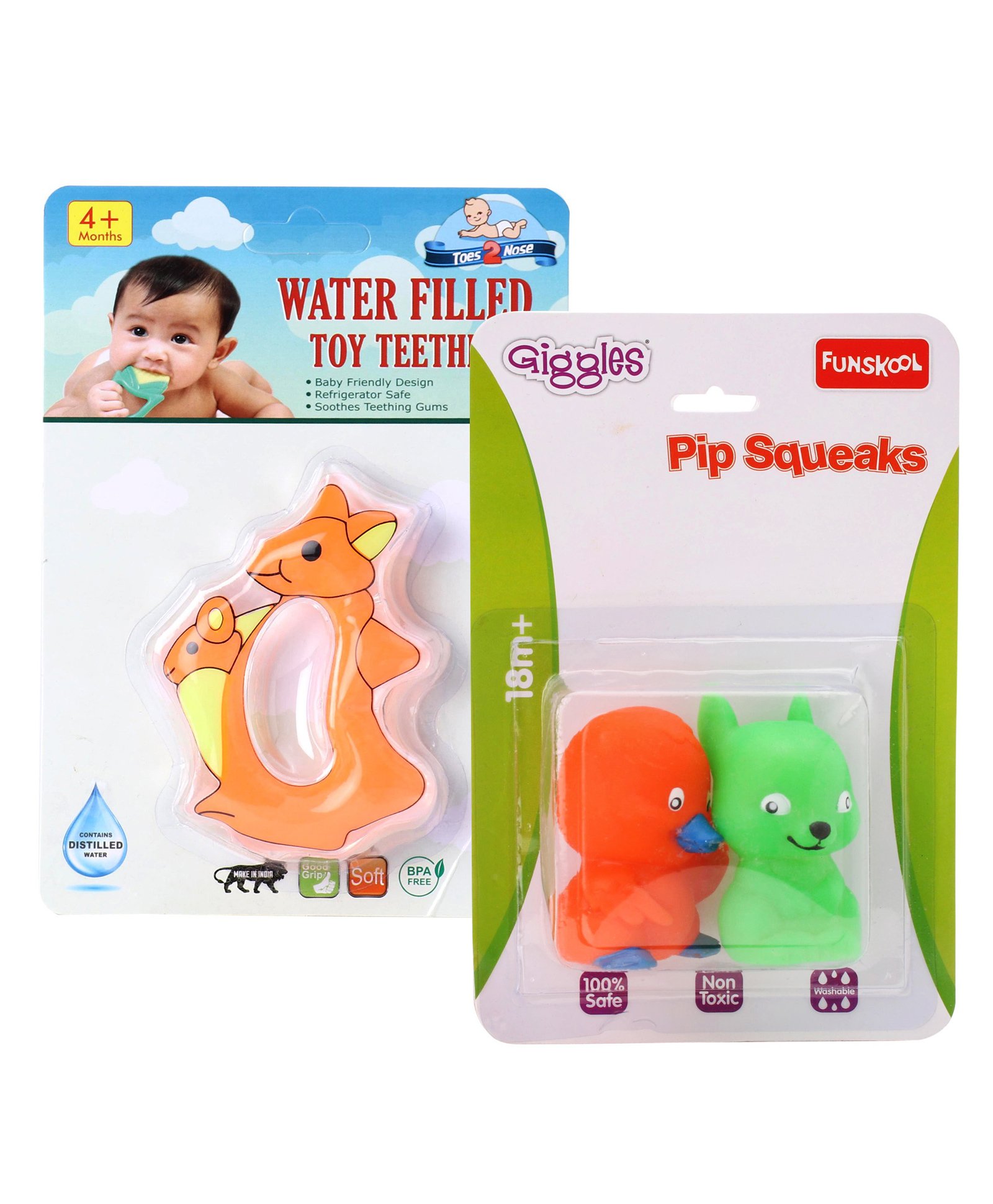 Toes2Nose Kangaroo Shape Water Filled Toy Teether - Orange & Giggles Pip Squeaks Bath Toys Pack of 2 - Multicolor-image-25