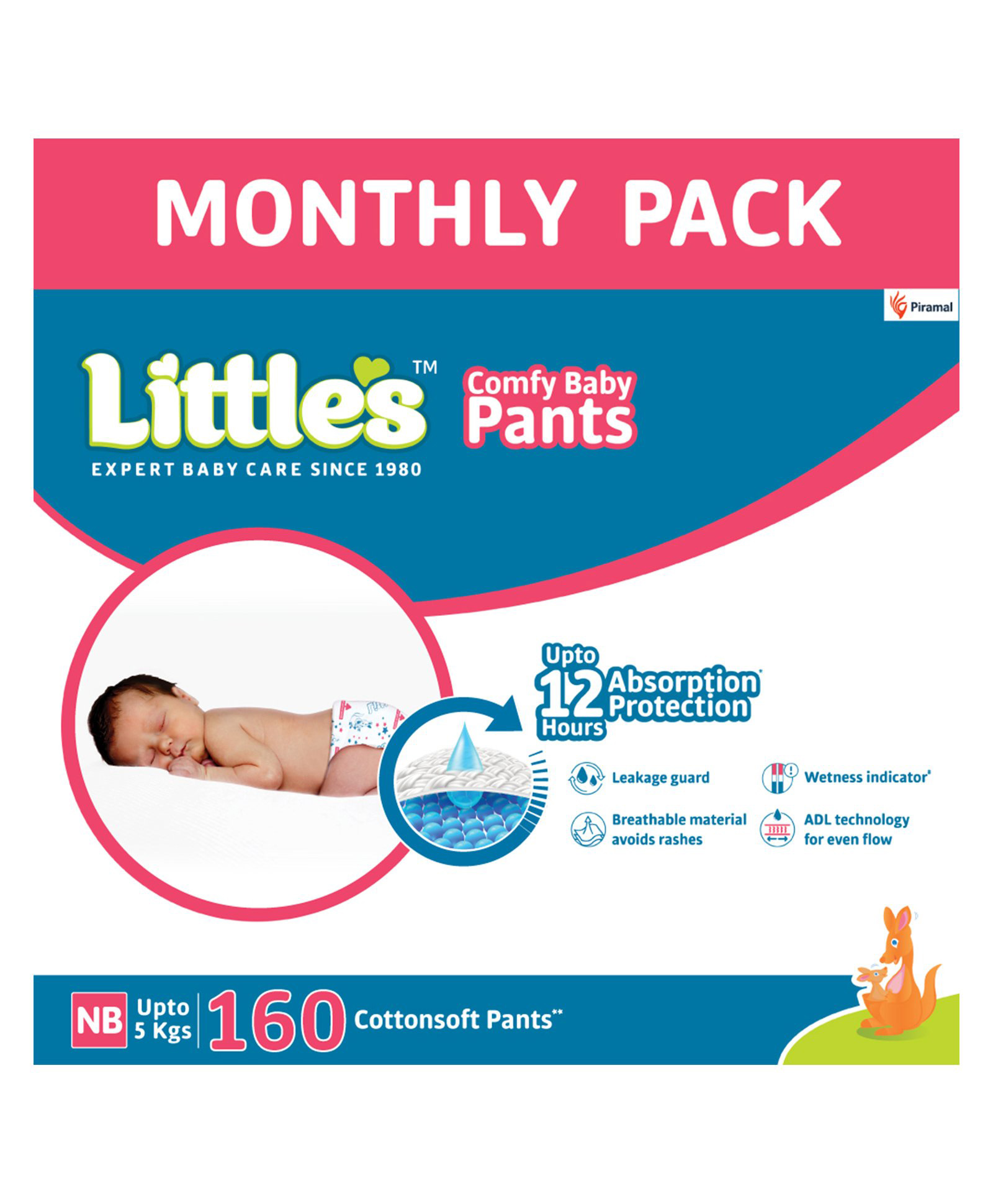 Little's Comfy Baby Pants Diapers New Born Size with Wetness Indicator and 12 hours Absorption, NB (40 count) - (Pack of 4) image 1