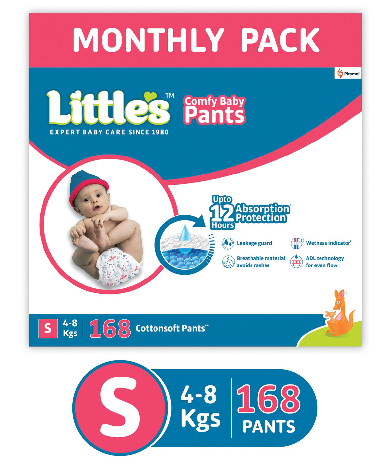 Little's Comfy Baby Pants Diapers Small Size with Wetness Indicator and 12 hours Absorption, S (42 Count) - (Pack of 4) image 1