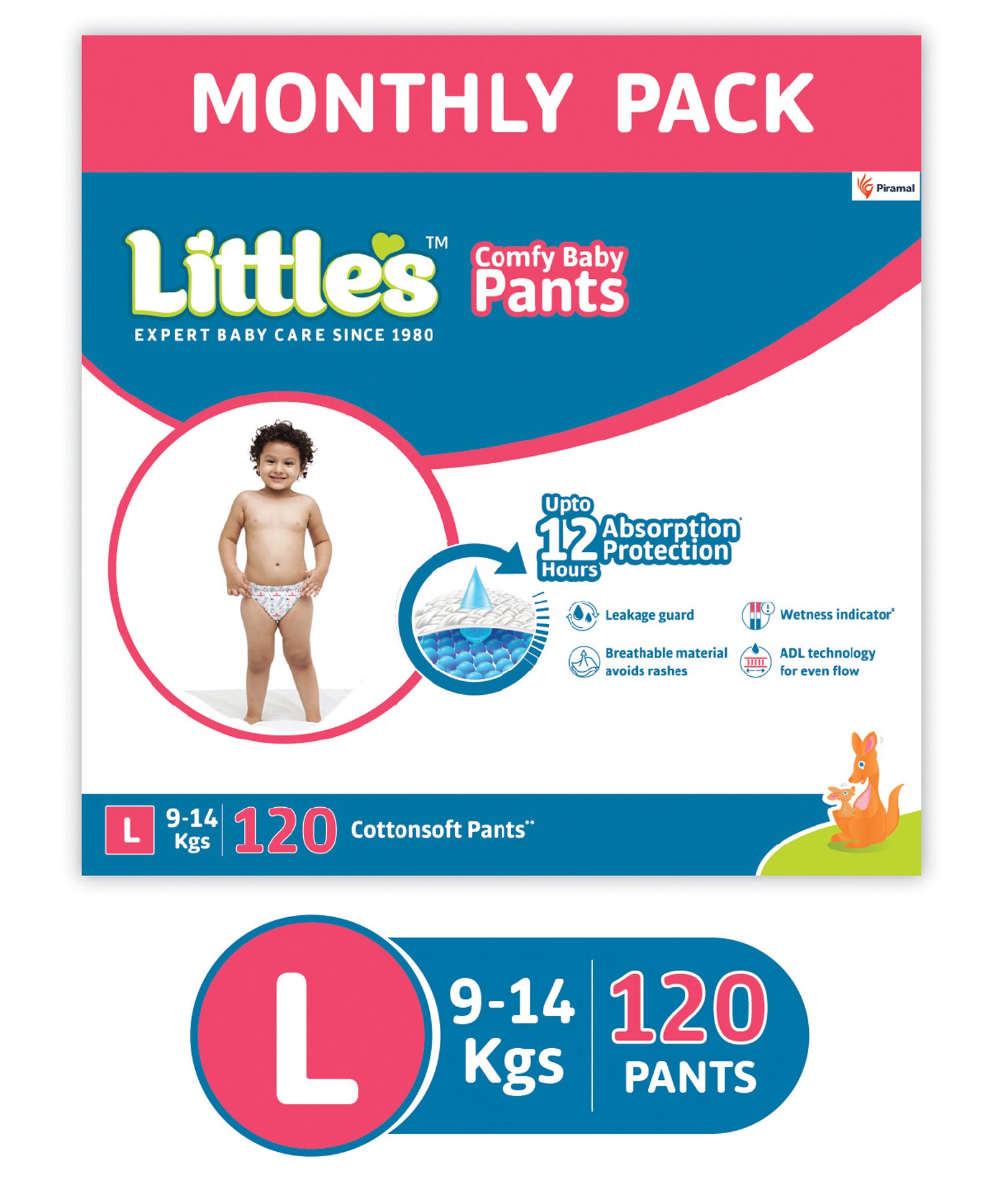 Little's Comfy Baby Pants Diapers Large Size with Wetness Indicator and 12 hours Absorption, L (30 Pieces) - (Pack of 4) image 1