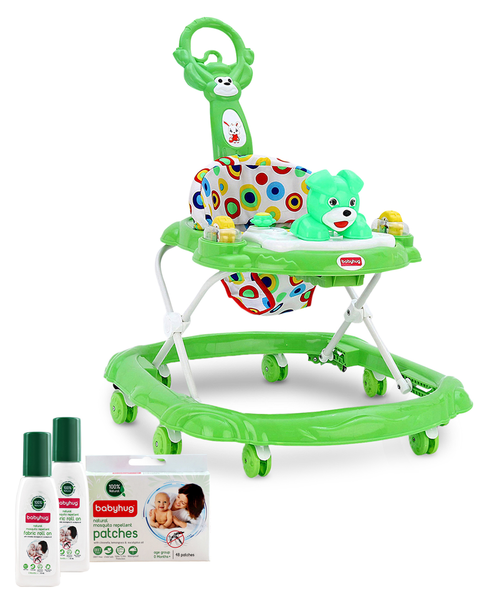 Babyhug Walker Bear Face - Green with Natural Mosquito Repellent Patches (48 pcs) & Fabric Roll On (8ml - Pack of 2) - Set of 4 image 1