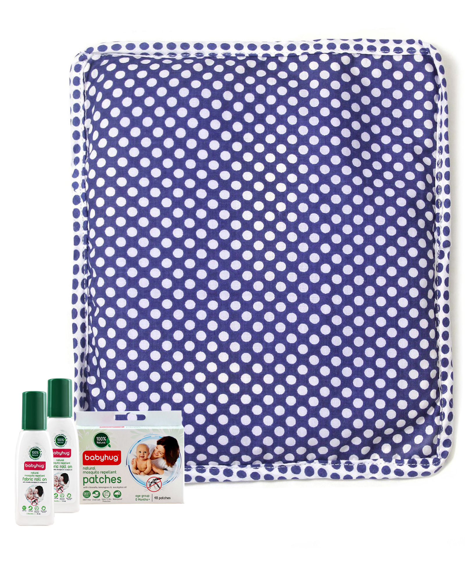 Babyhug Rai (Mustard) Seed Filling Pillow with Natural Mosquito Repellent Patches (48 pcs) & Fabric Roll On (8ml - Pack of 2) - Set of 4 image 1