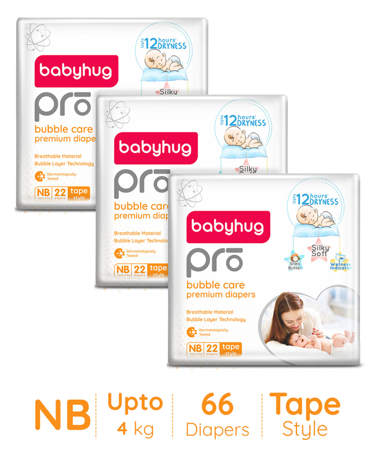 Babyhug Pro Bubble care premium Tape Style Diaper New Born - 22 Pieces -(Pack of 3)-image-45