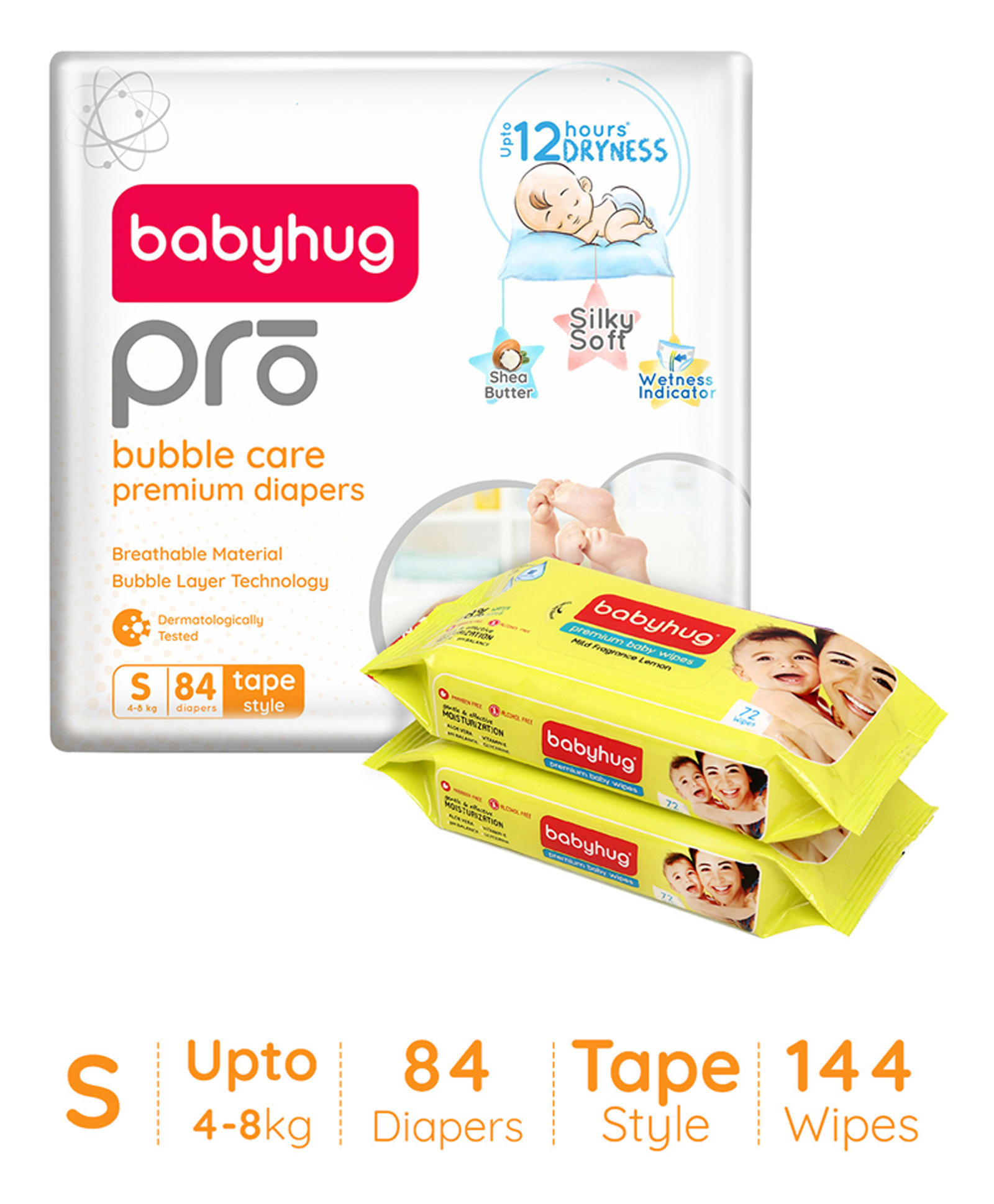 Babyhug Pro Bubble care premium Tape Style Diaper Small - 84 Pieces & Babyhug Premium Baby Lemon Wipes - 72 Pieces -(Pack of 2)-image-28