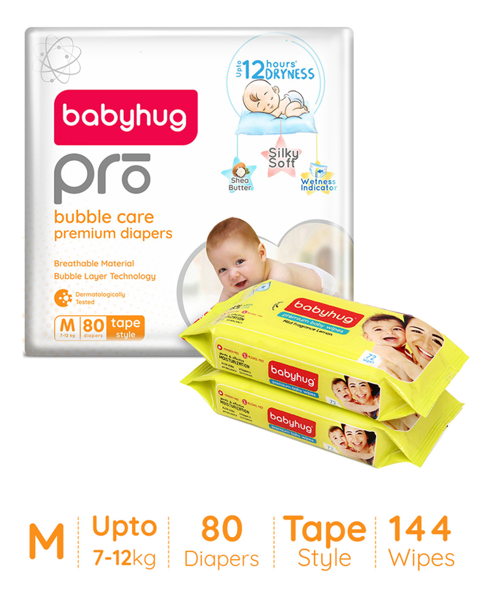 Buy Babyhug Pro Bubble care premium Tape Style Diaper Medium 80