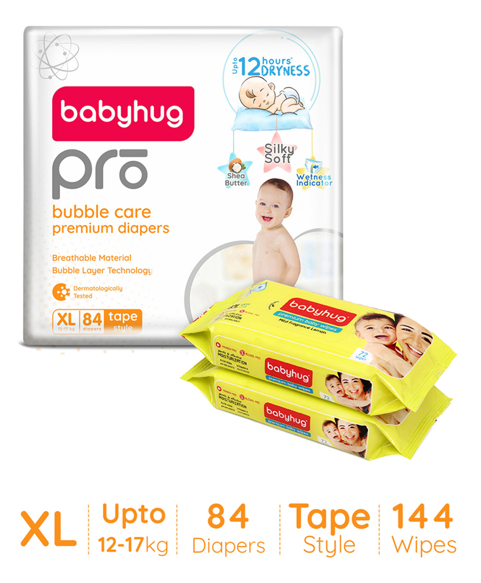 Babyhug Pro Bubble care premium Tape Style Diaper Extra Large - 84 Pieces & Babyhug Premium Baby Lemon Wipes - 72 Pieces -(Pack of 2)-image-26