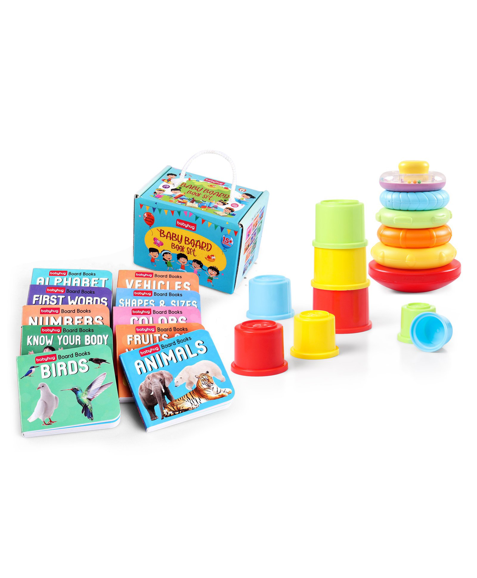 Babyhug Stacking Cups with Stacking Rings & Pocket Board Book Set image 1