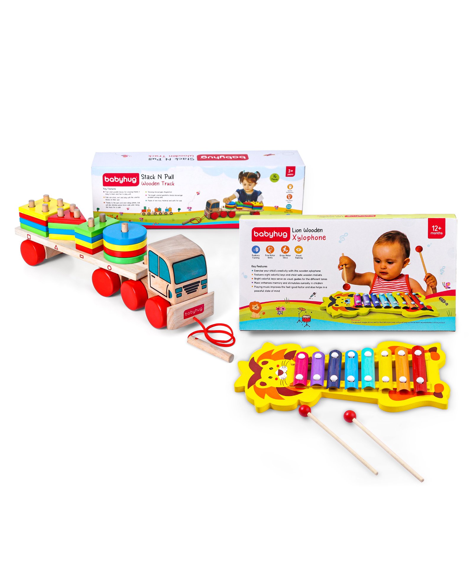 Babyhug Stack & Pull Wooden Truck with Lion Wooden Xylophone-picture-19