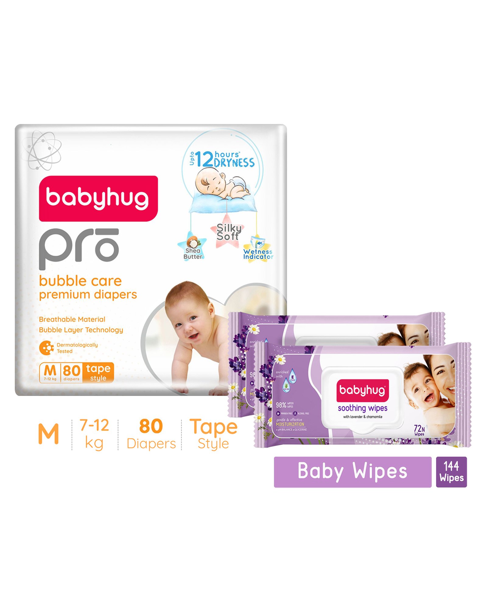 Babyhug Pro Bubble care premium Tape Style Diaper Medium - 80 Pieces & Babyhug Soothing Lavender & Chamomile Wipes - 72 Pieces -(Pack of 2)-image-29