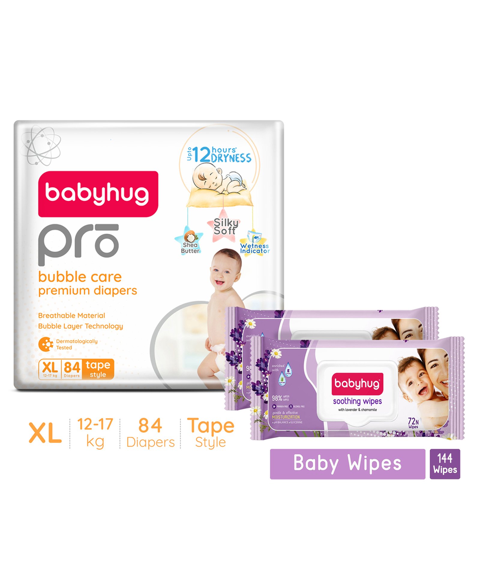 Babyhug Pro Bubble care premium Tape Style Diaper Extra Large - 84 Pieces & Babyhug Soothing Lavender & Chamomile Wipes - 72 Pieces -(Pack of 2)-image-31